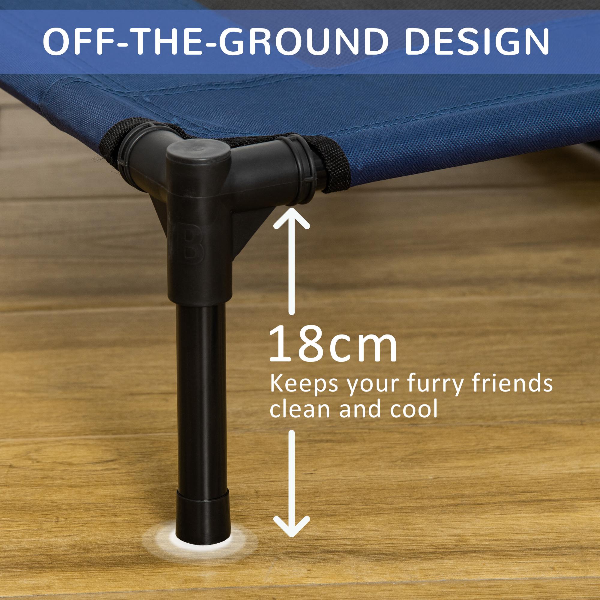 PawHut Raised Dog Bed Cat Elevated Lifted Puppy Pet Elevated Cot Portable Camping Basket – Blue (Large) - North Peak Garden Furniture