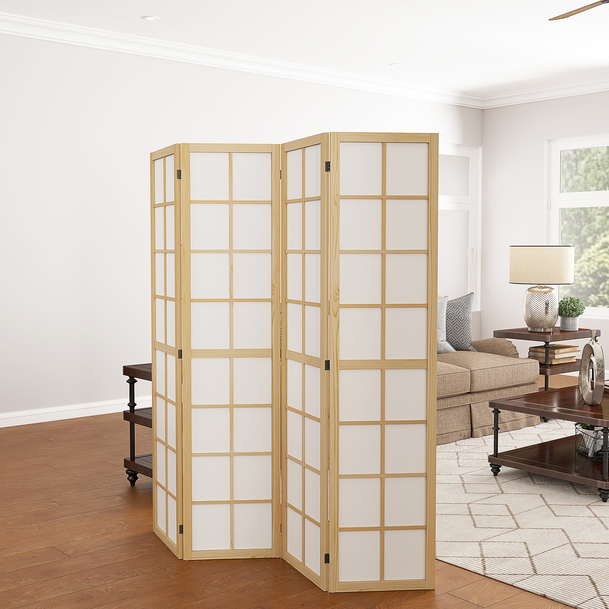 HOMCOM 4 Panel Folding Room Divider, Freestanding Room Separator, Indoor Privacy Screen for Living Room, Bedroom, 160 x 170cm - North Peak Garden Furniture