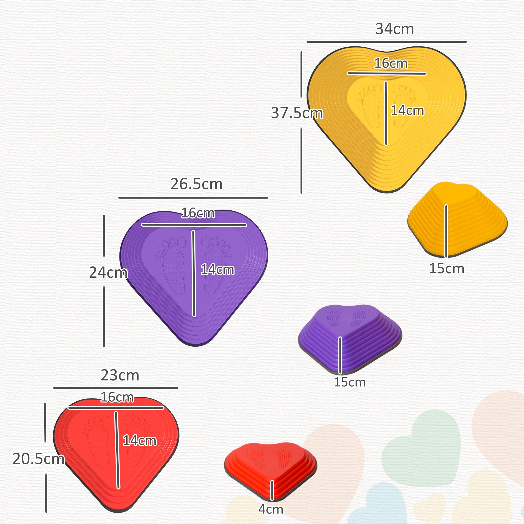 AIYAPLAY 6-Piece Heart-Shaped Kids Balance Stepping Stones and Motor Skills, Multicoloured - North Peak Garden Furniture