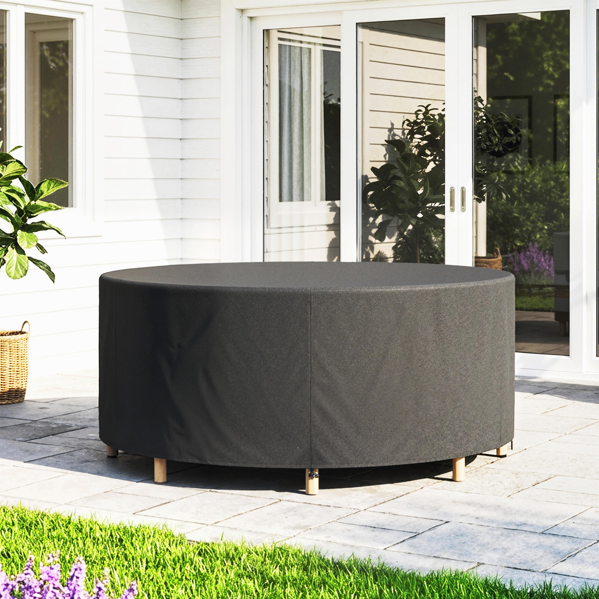 Outsunny Round Garden Furniture Cover, Waterproof Garden Table Cover, 420D Heavy Duty Oxford for Outdoor, Φ214 x 70 cm, Black
