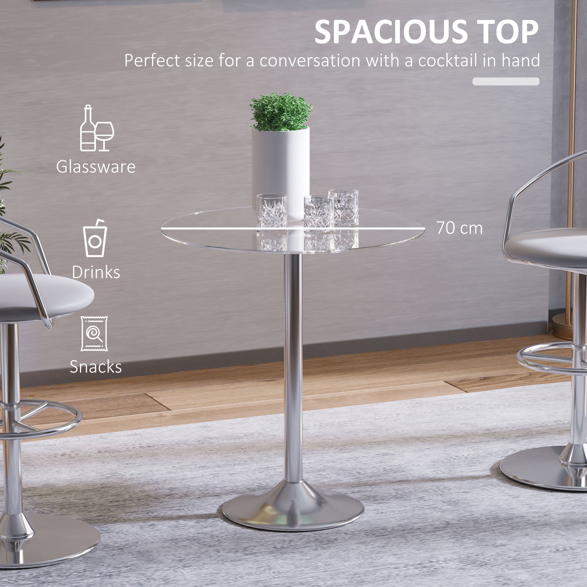HOMCOM Round Dining Table, Modern Dining Room Table with Tempered Glass Top, Steel Base, Space Saving Small Bar Table - North Peak Garden Furniture