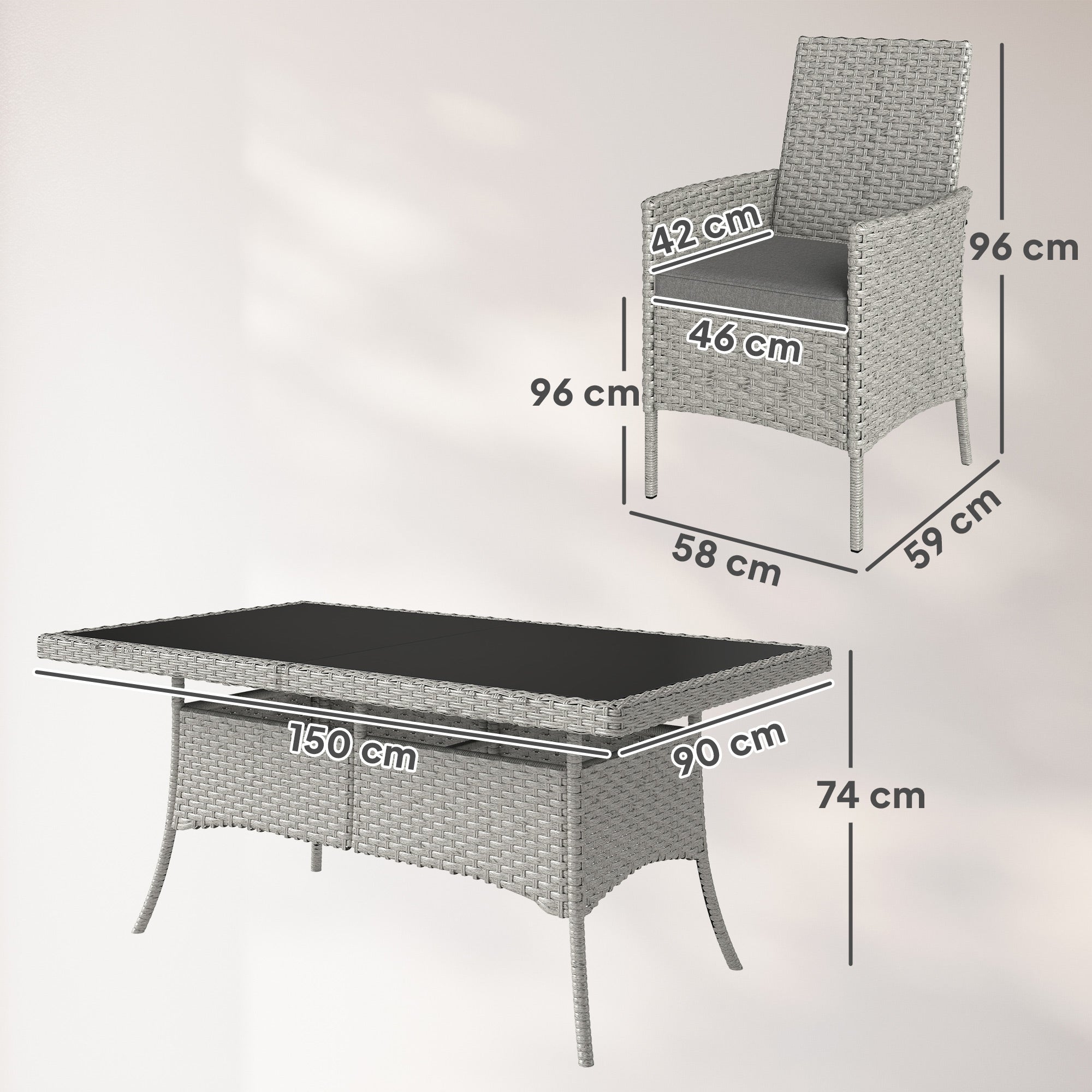 Outsunny Seven-Piece Rattan Dining Set - Grey - North Peak Garden Furniture