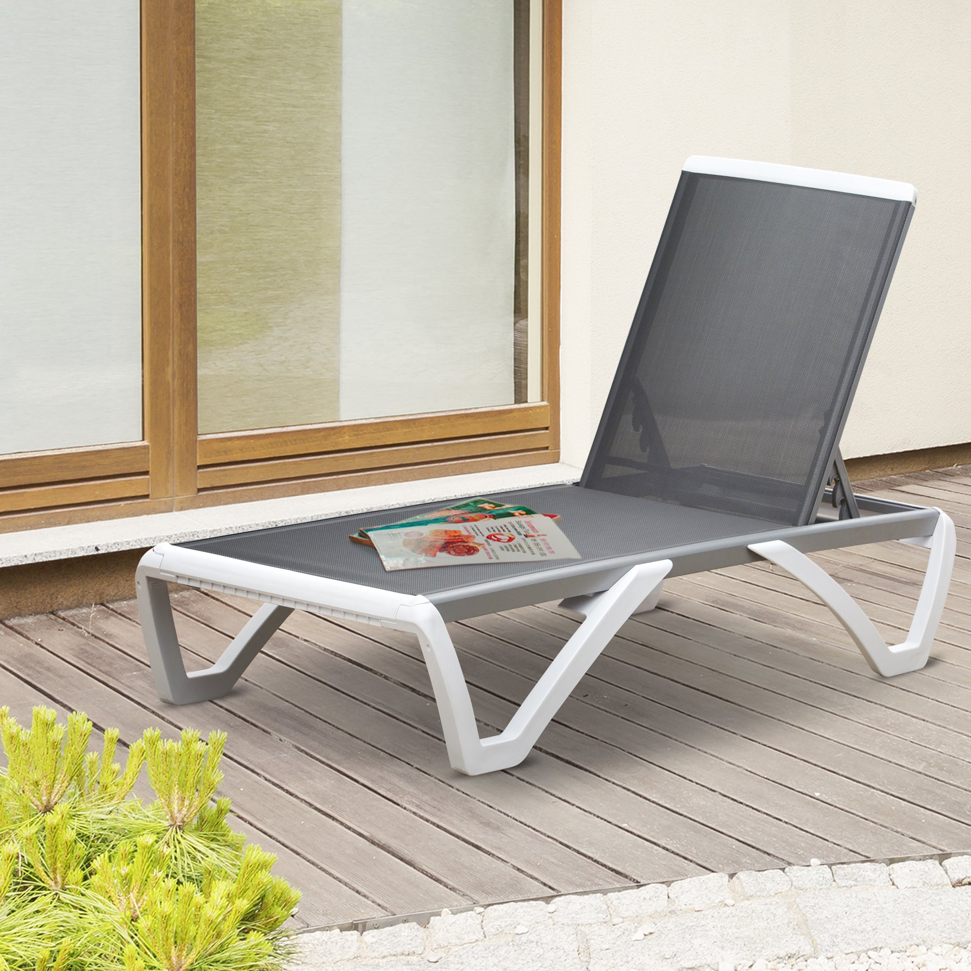 Outsunny Aluminium Frame Sun Lounger, with Adjustable Back - Grey - North Peak Garden Furniture
