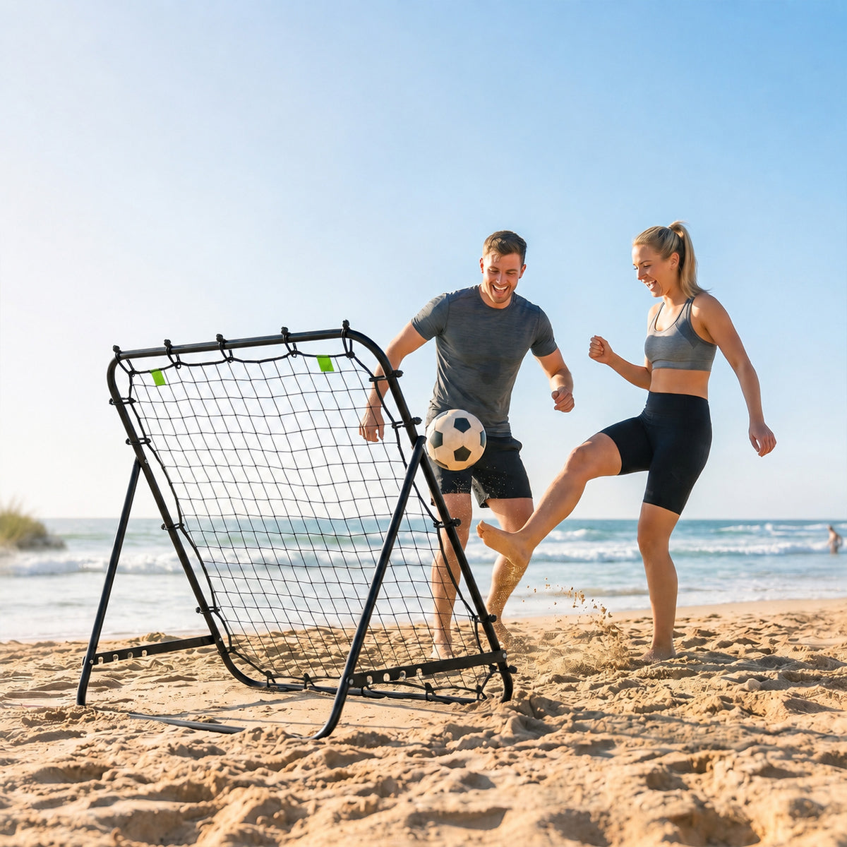 HOMCOM Adjustable Rebounder Net Kickback Target Goal for Teens Adults Training, Black