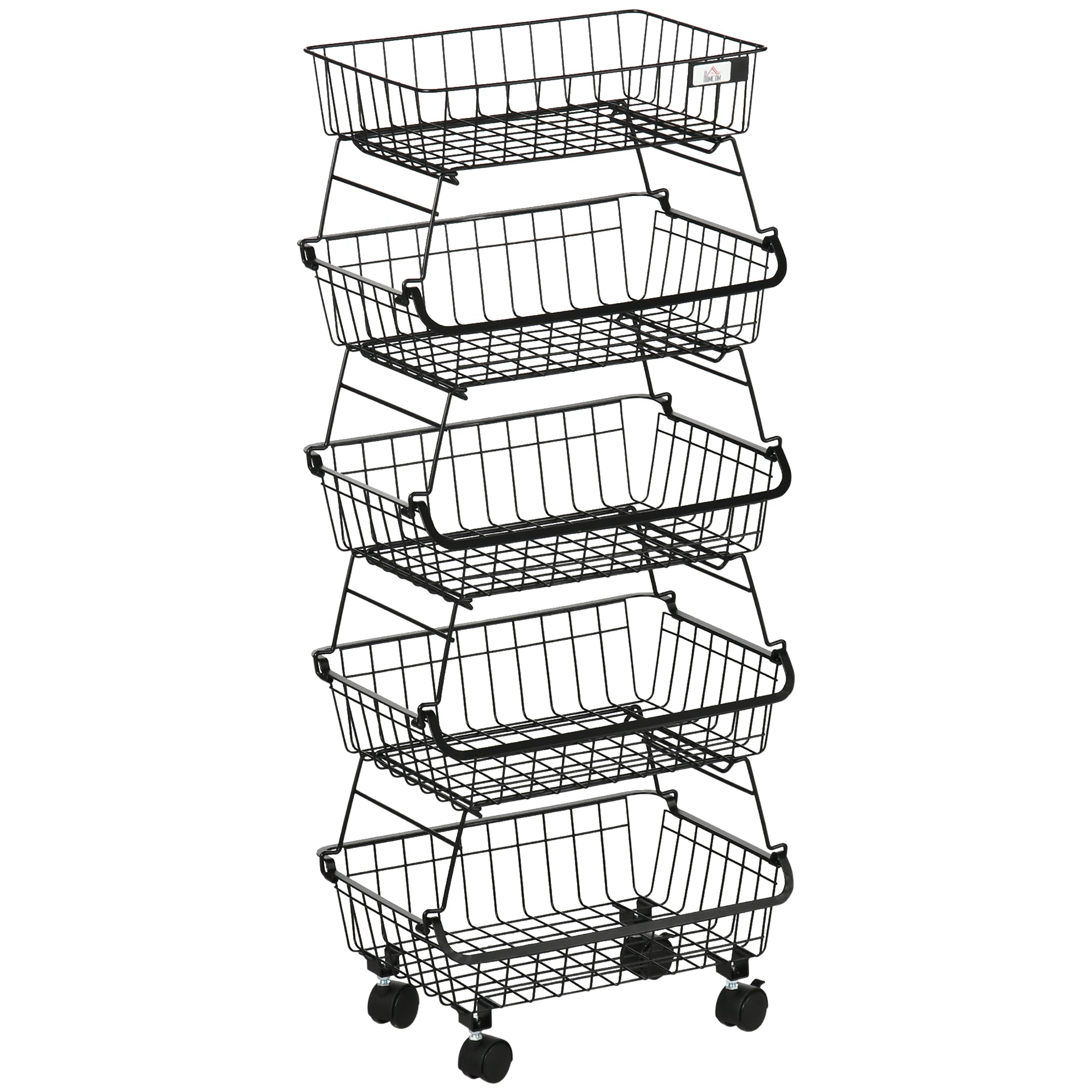 HOMCOM 5 Tier Storage Trolley, Stackable Fruit Vegetable Cart for Kitchen, Living Room, 40 x 2 x 97 cm, Black