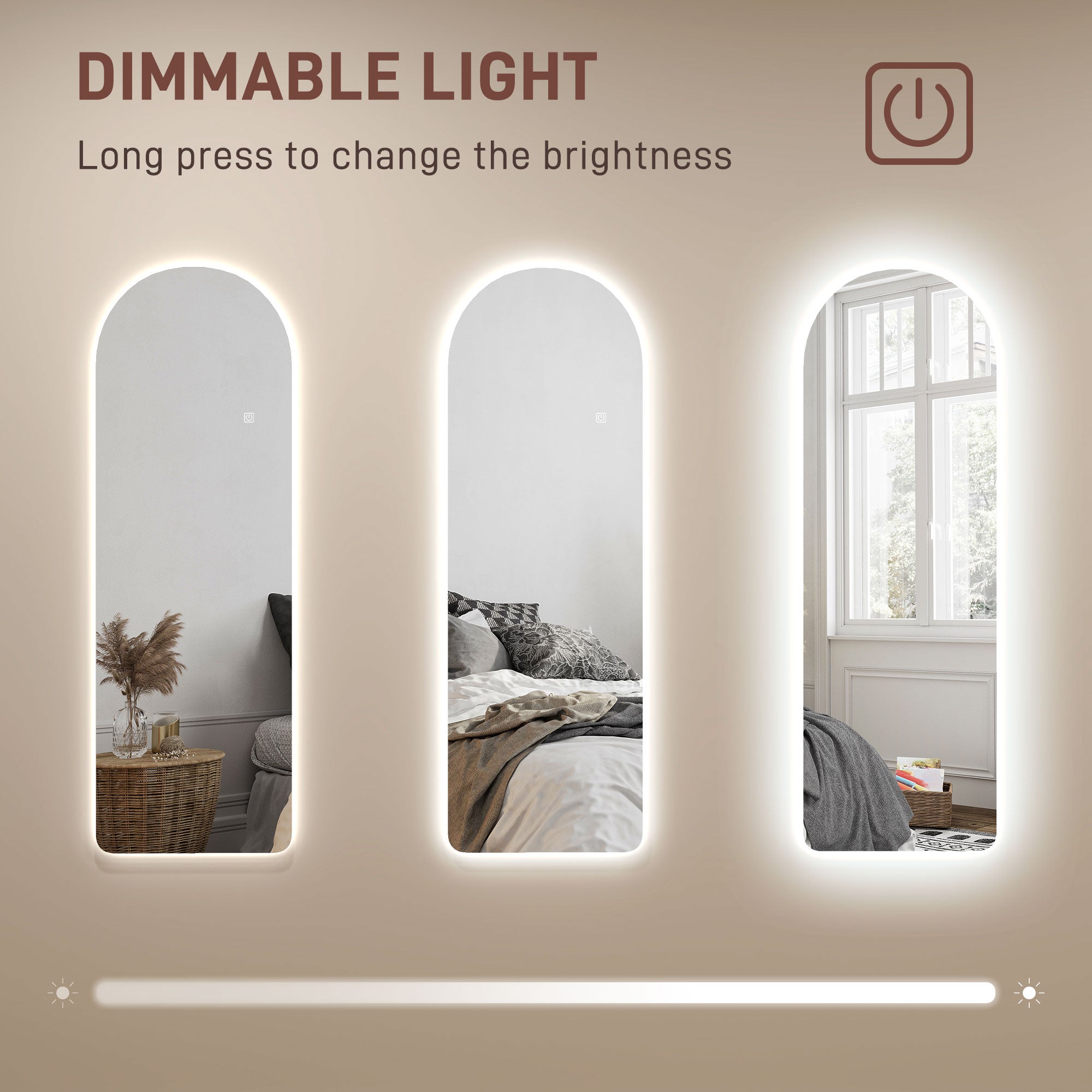 HOMCOM 120 x 40cm Arch Mirror, with LED Lights - North Peak Garden Furniture