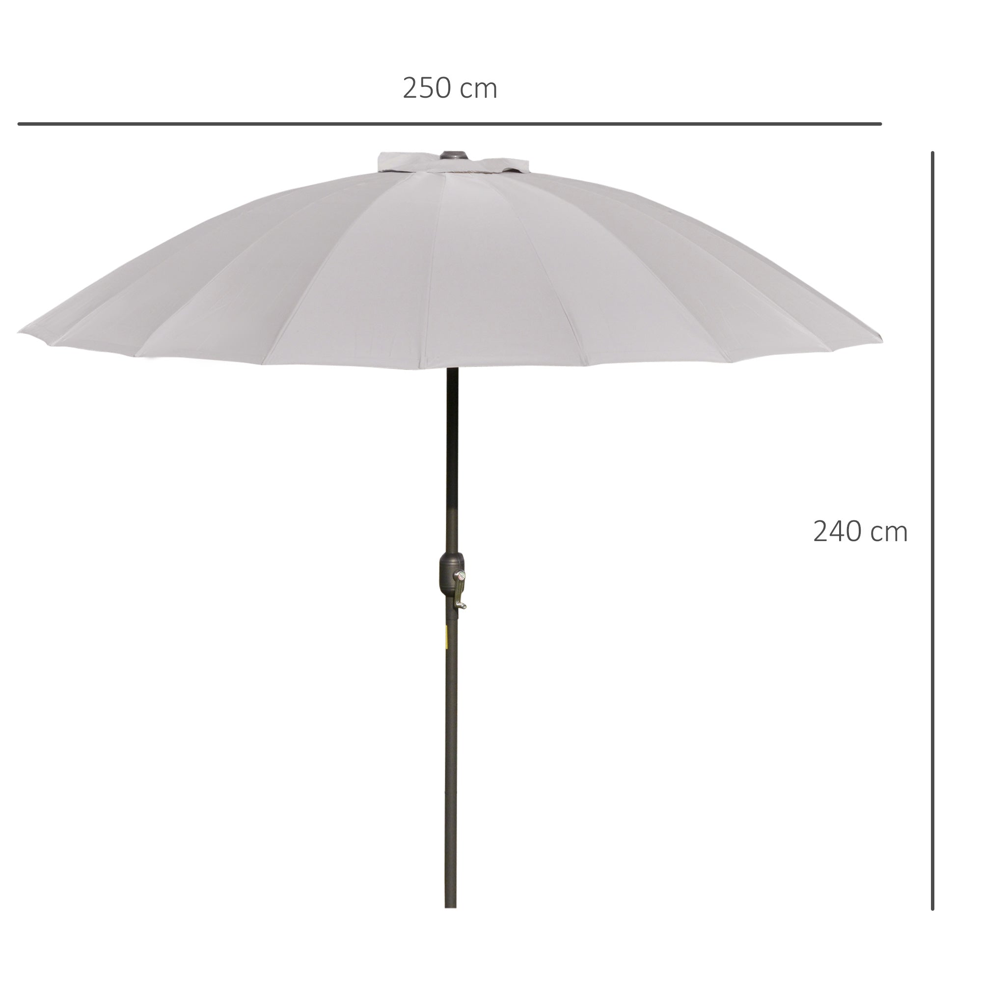 Outsunny 2.5m Tilting Parasol, with Pleated Canopy - Light Grey - North Peak Garden Furniture
