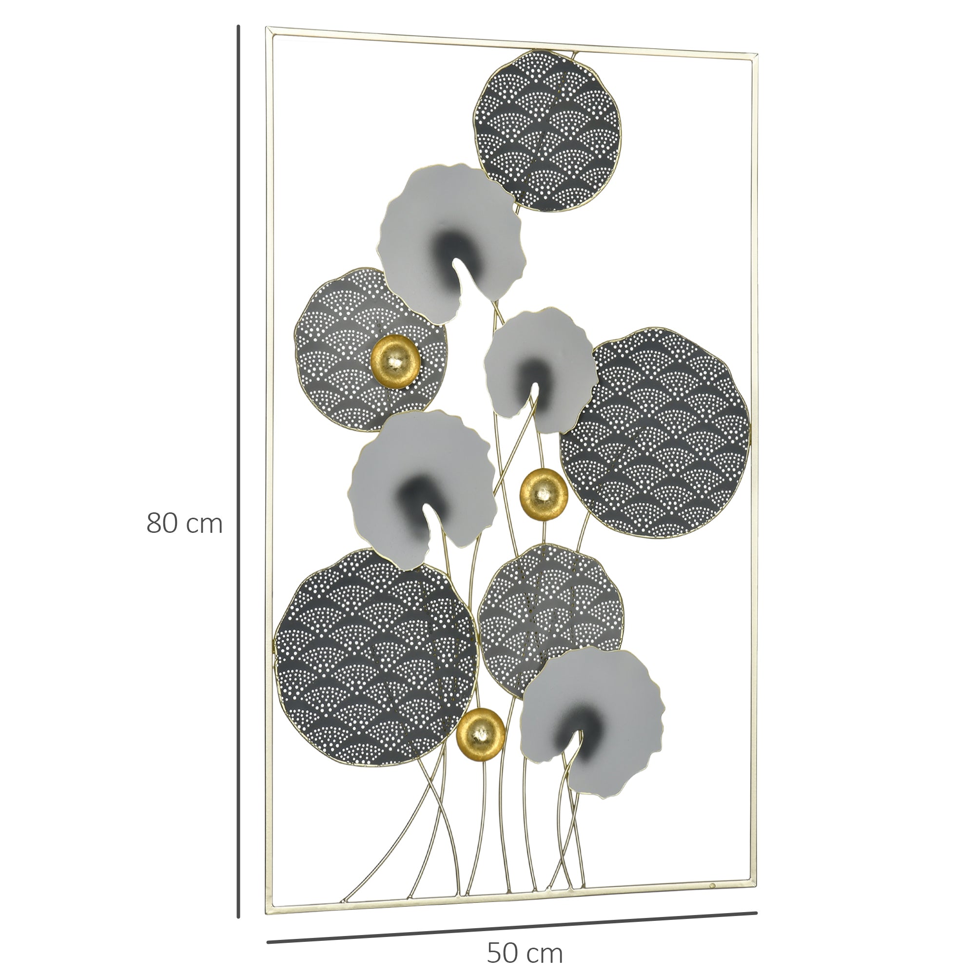 HOMCOM 3D Metal Wall Art Modern Lotus Leaves Hanging Wall Sculpture Home Decor for Living Room Bedroom Dining Room, Grey Gold |