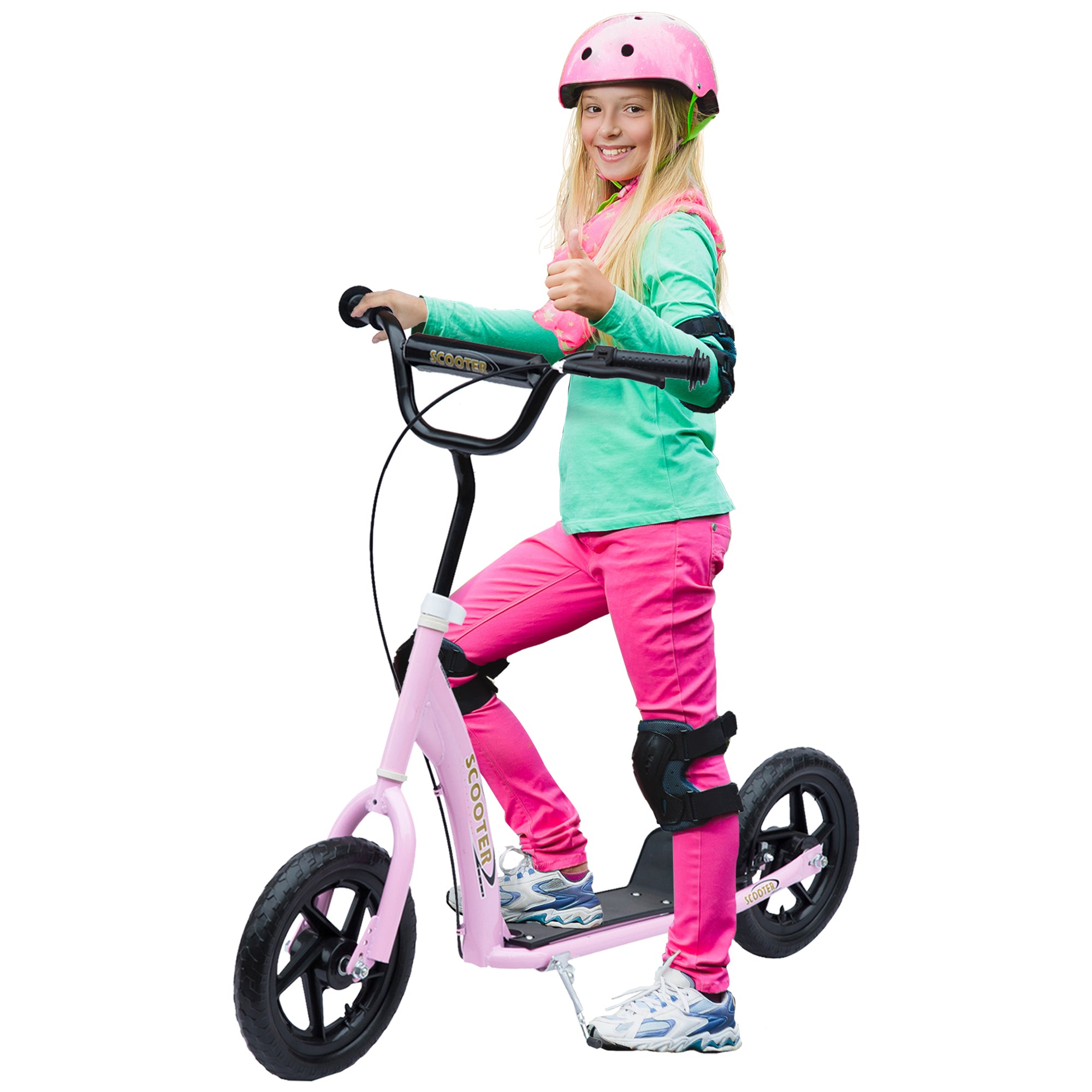 HOMCOM Teen Push Scooter Kids Children Stunt Scooter w/ 12" EVA Tyres, Pink