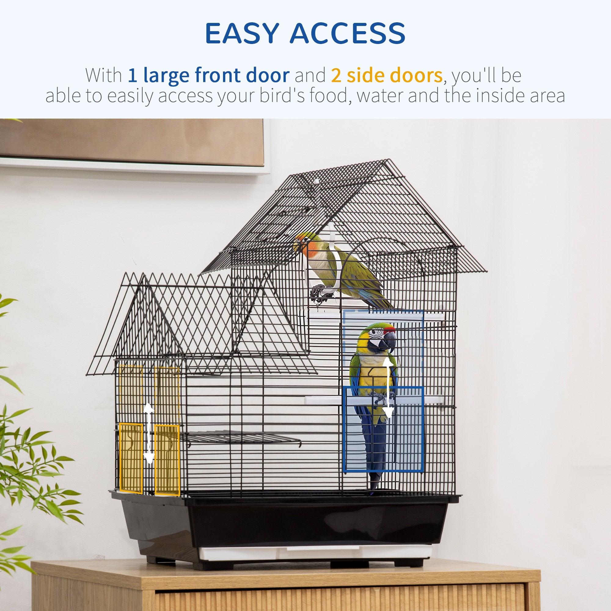 PawHut Metal Bird Cage for Finch, Canary w/ Food Containers, Swing Ring, Tray Handle, 39 x 33 x 47cm