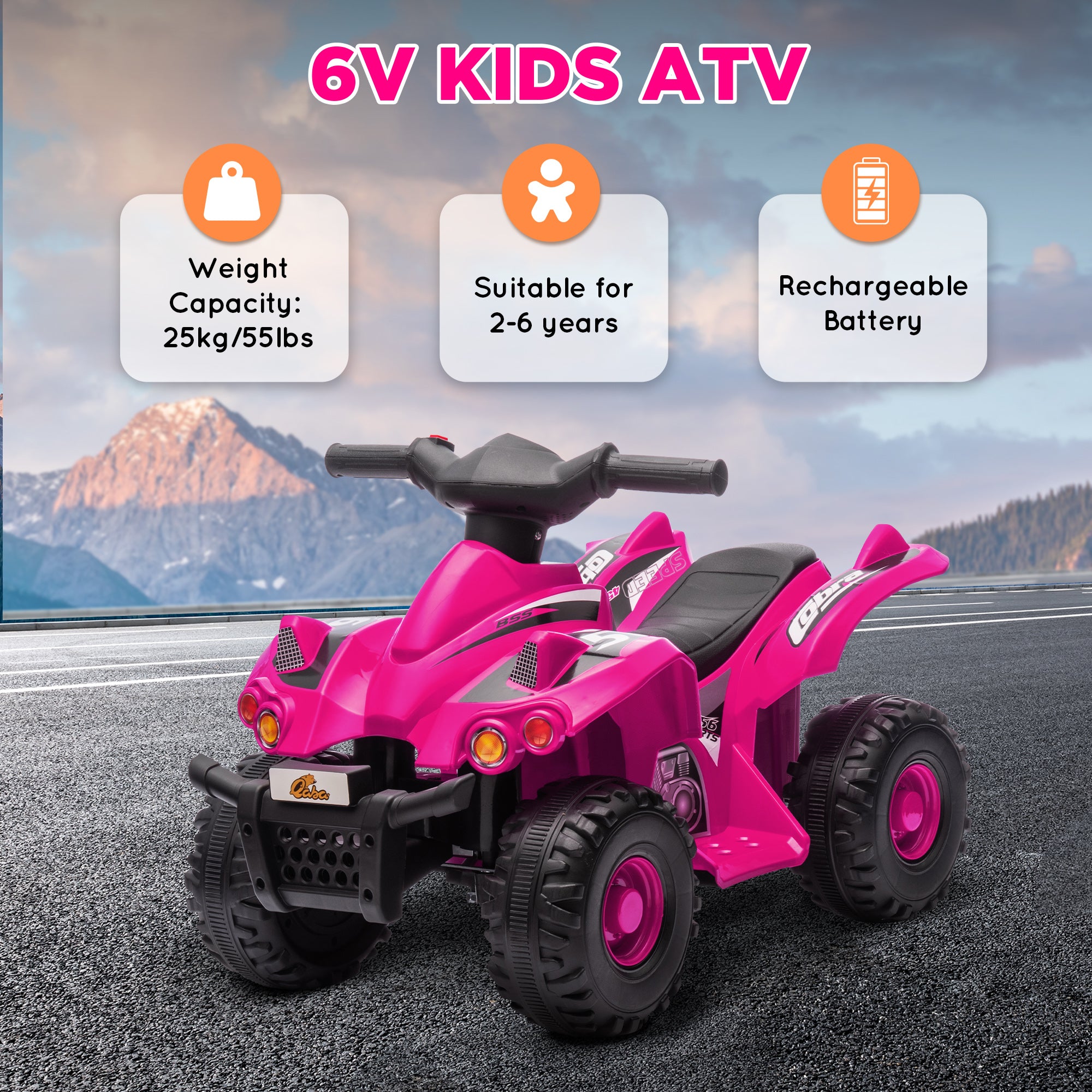 AIYAPLAY 6V Kids Electric Quad Bike w/ Music, Forward Function, for 2-6 Years, Pink - North Peak Garden Furniture