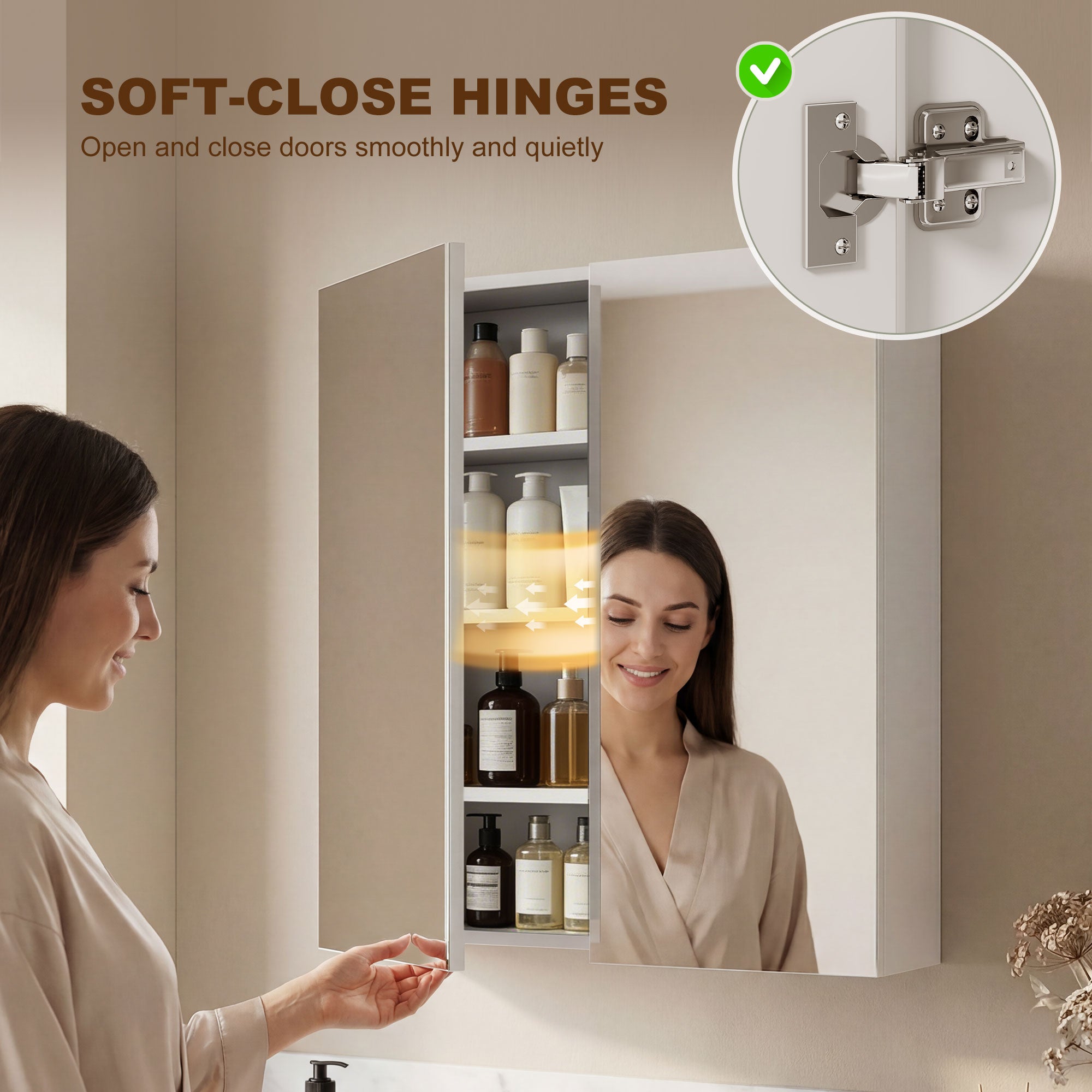 HOMCOM Wall Mounted Bathroom Mirror Storage Cabinet w/ Door Adjustable Shelf, White