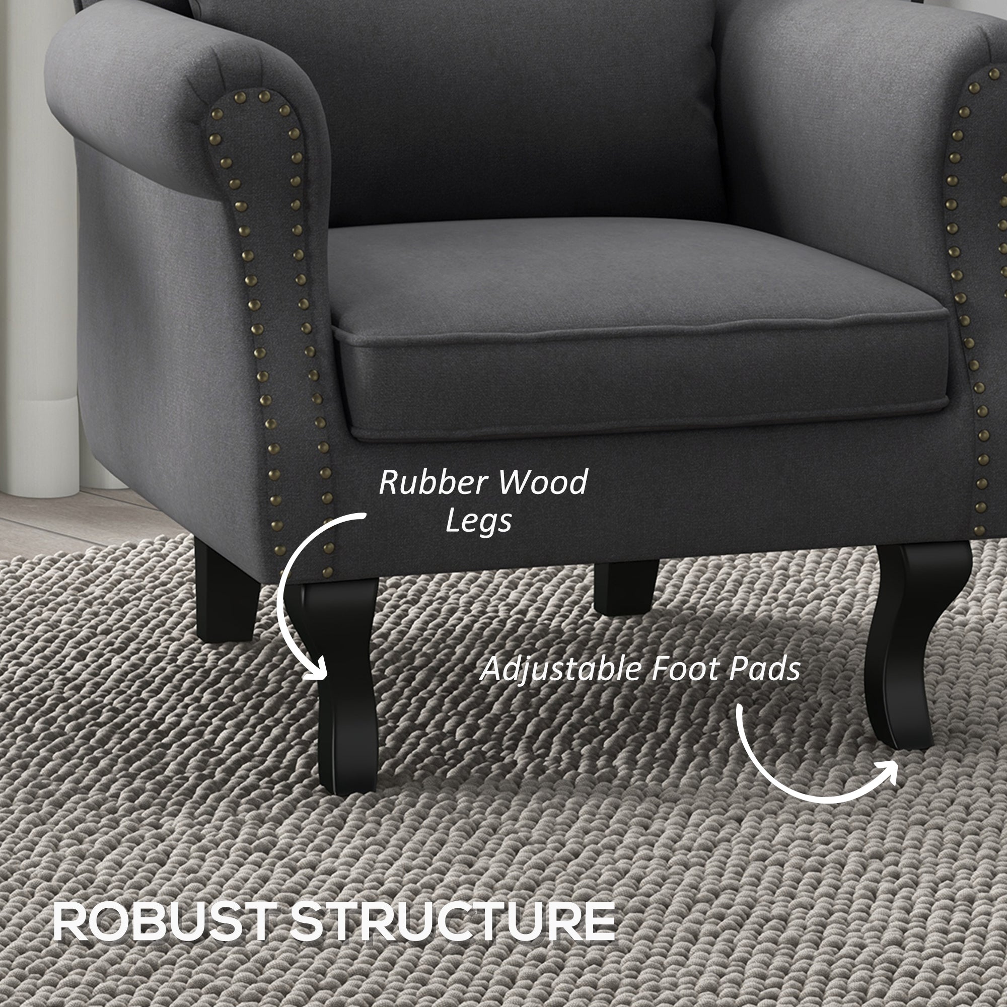 HOMCOM Chesterfield-Style Accent Chair - Grey - North Peak Garden Furniture