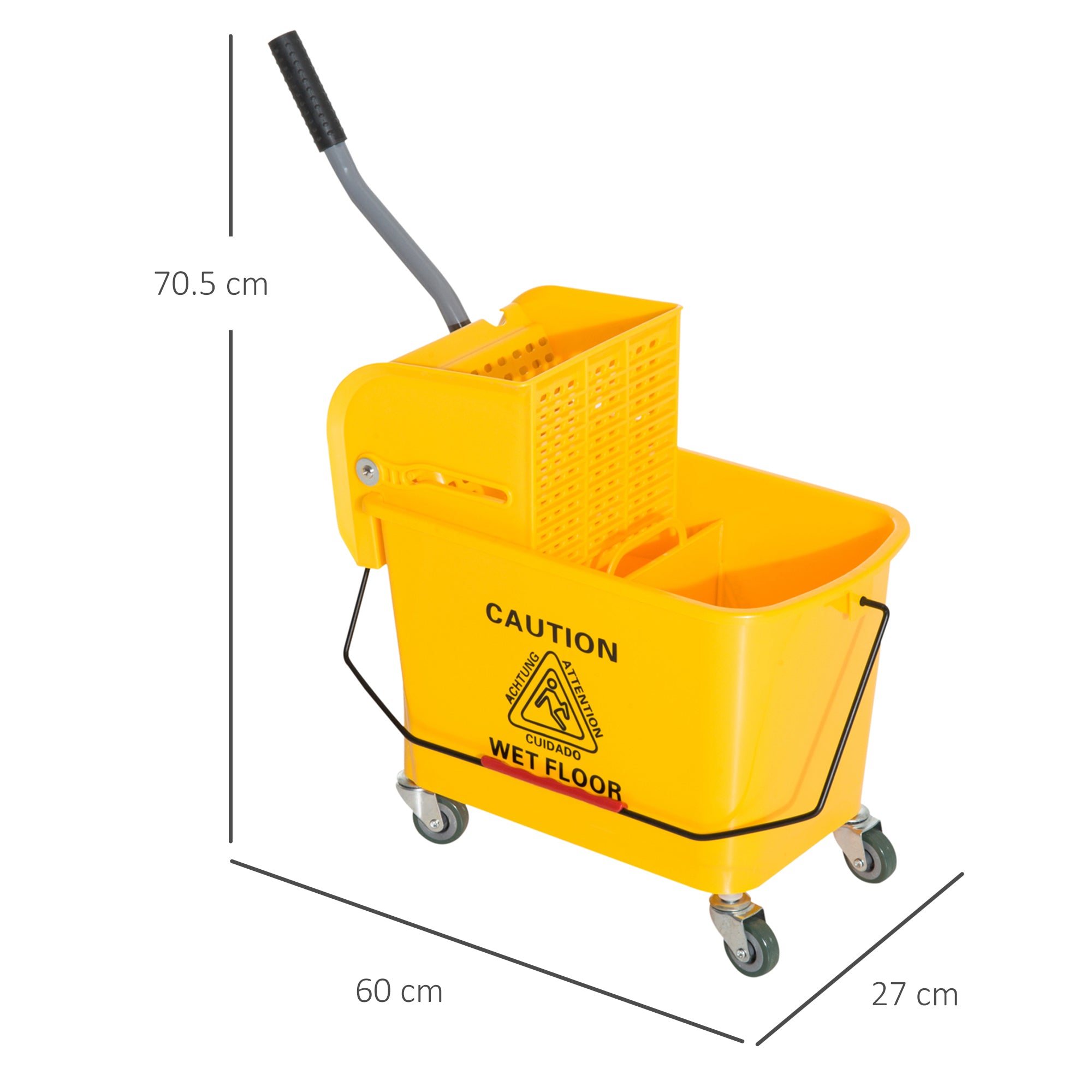 HOMCOM 20L Mop Bucket on Wheels, with Water Separation Panel - Yellow - North Peak Garden Furniture