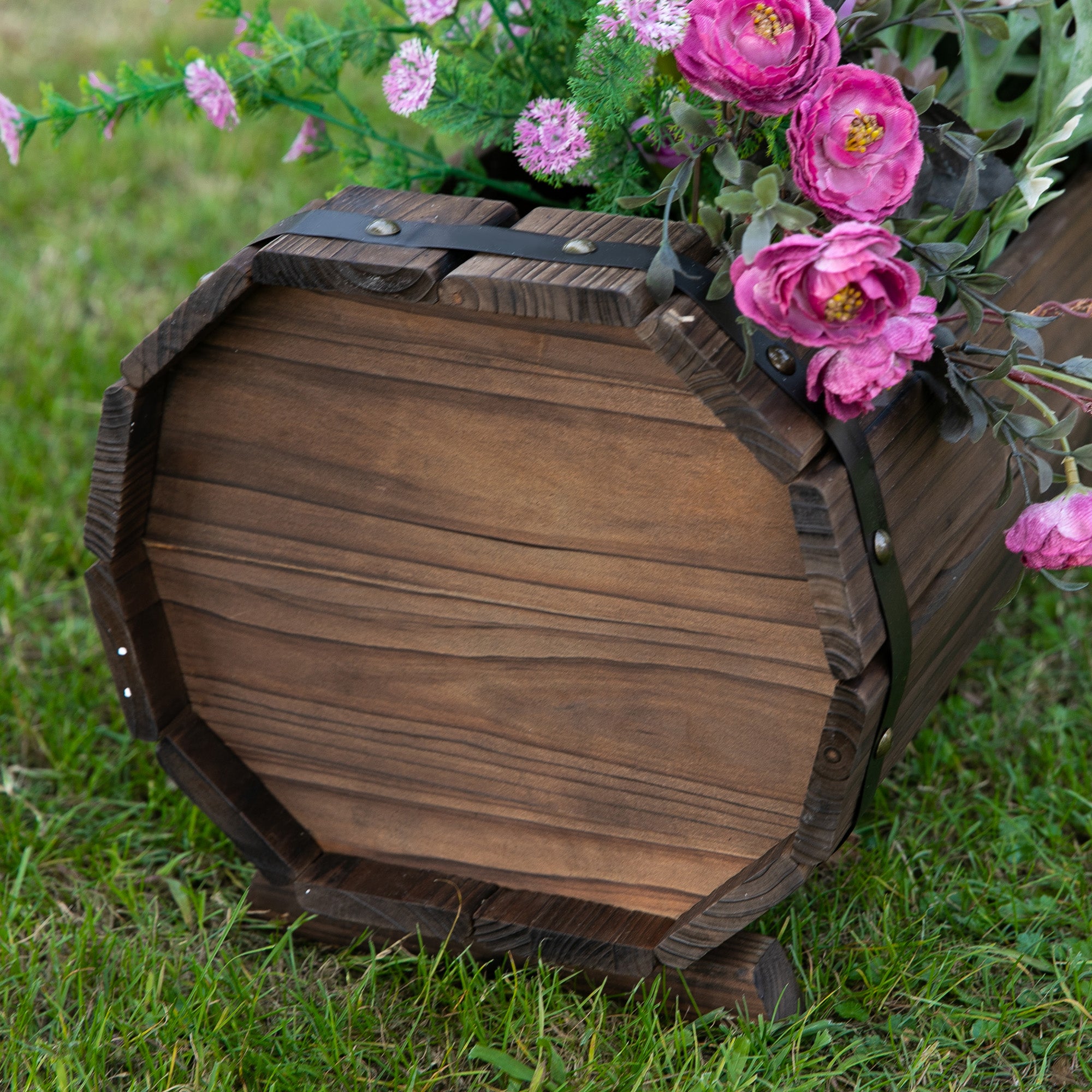 Outsunny Wooden Planters: Durable Carbonized Finish for Indoor & Outdoor Floral Displays, Set of 2