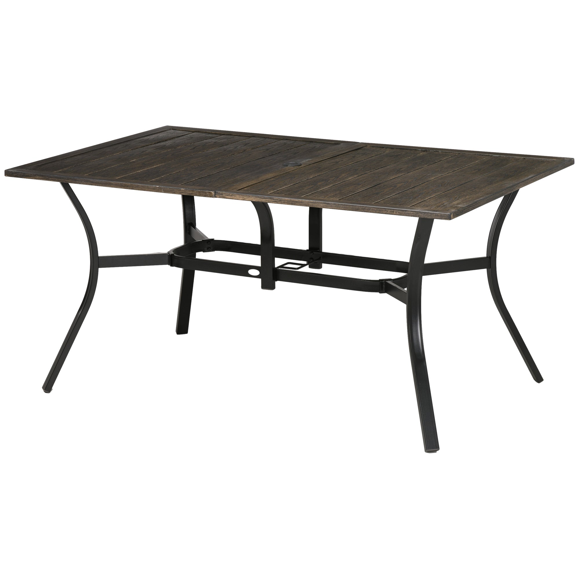 Outsunny Six-Seater Steel Garden Table, with ⌀41mm Parasol Hole - Wood-Effect