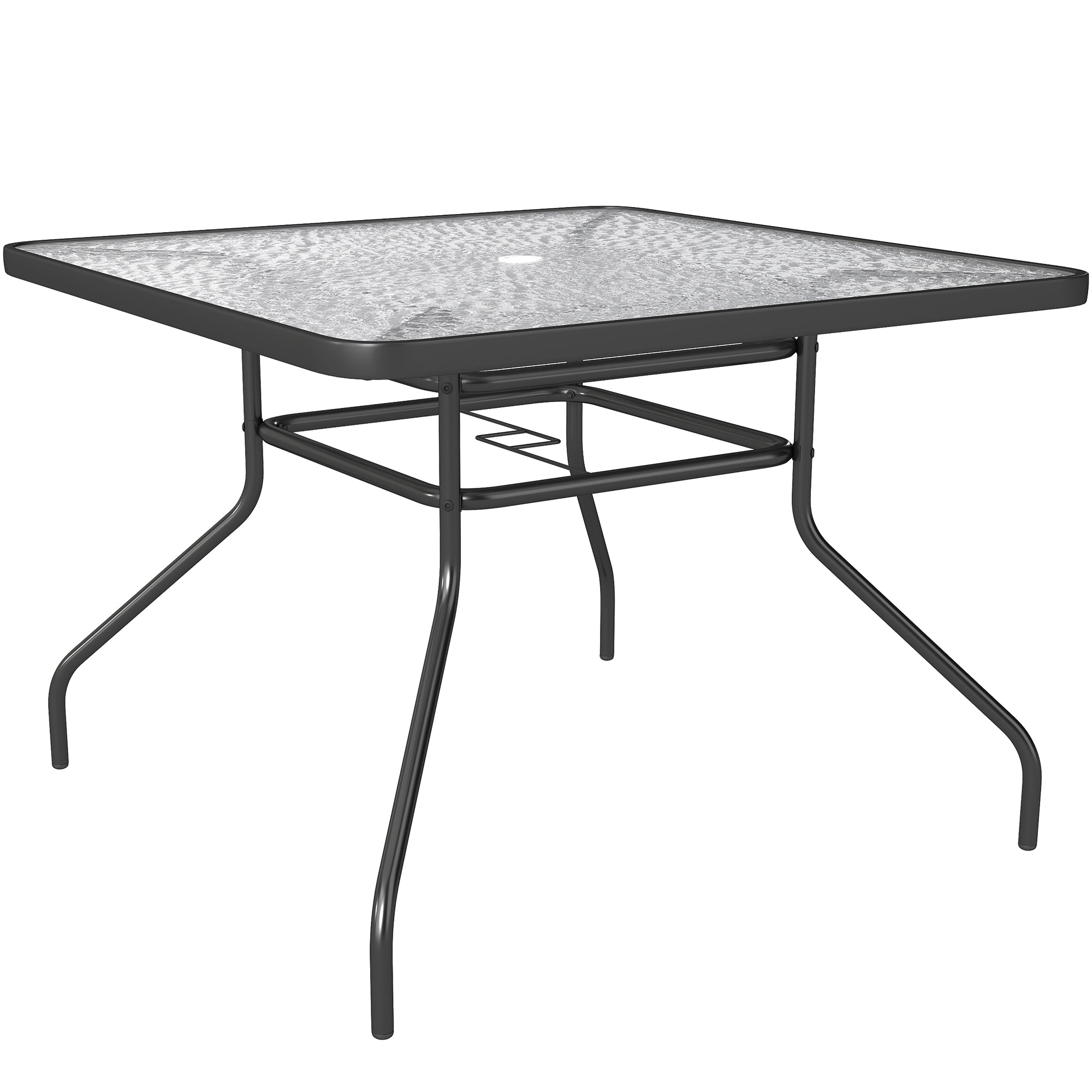 Outsunny Square Garden Dining Table with Tempered Glass Top & Umbrella Hole, 100 x 100 cm - North Peak Garden Furniture