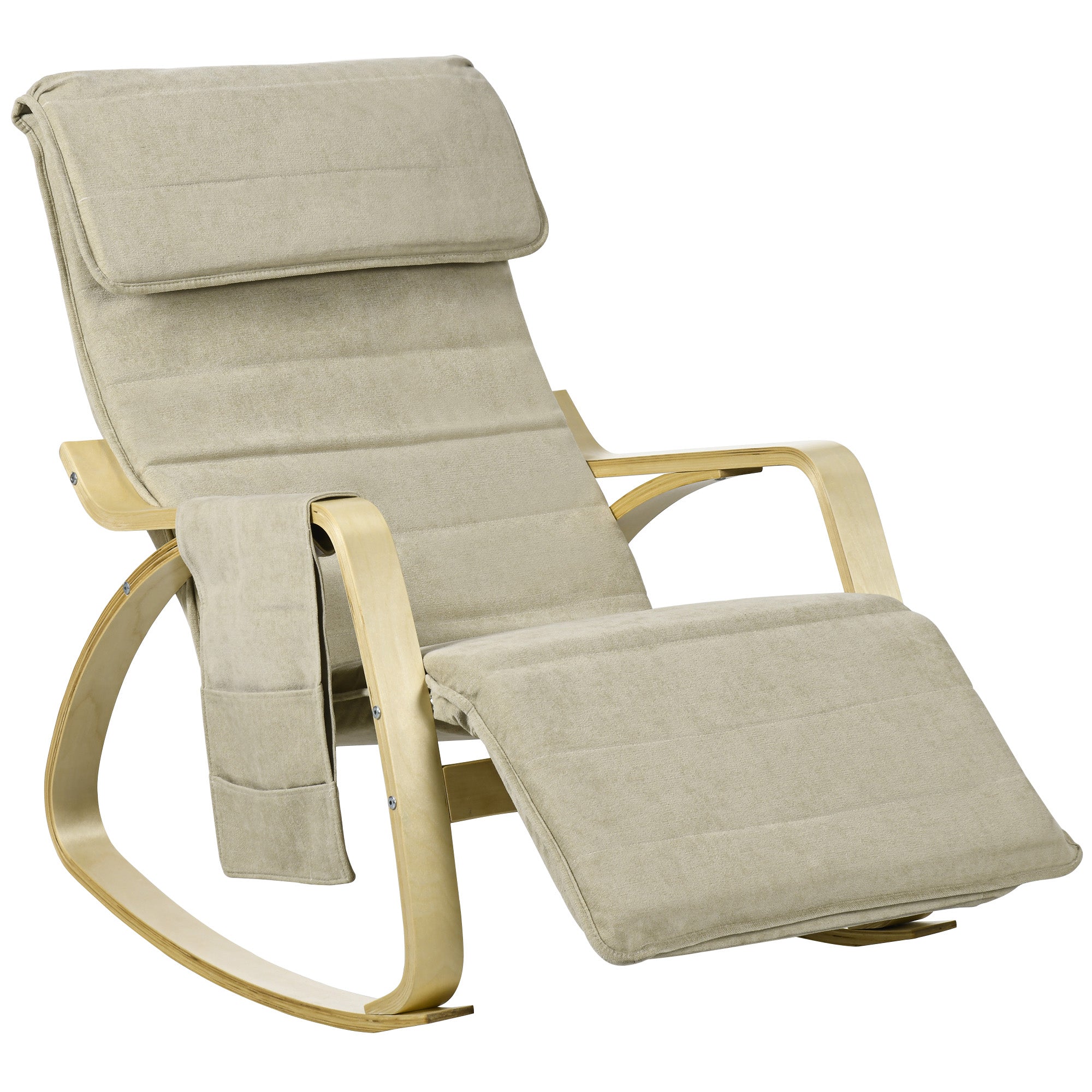 HOMCOM Rocking Lounge Chair Recliner Relaxation Lounging Relaxing Seat with Adjustable Footrest, Side Pocket and Pillow, Khaki - North Peak Garden Furniture