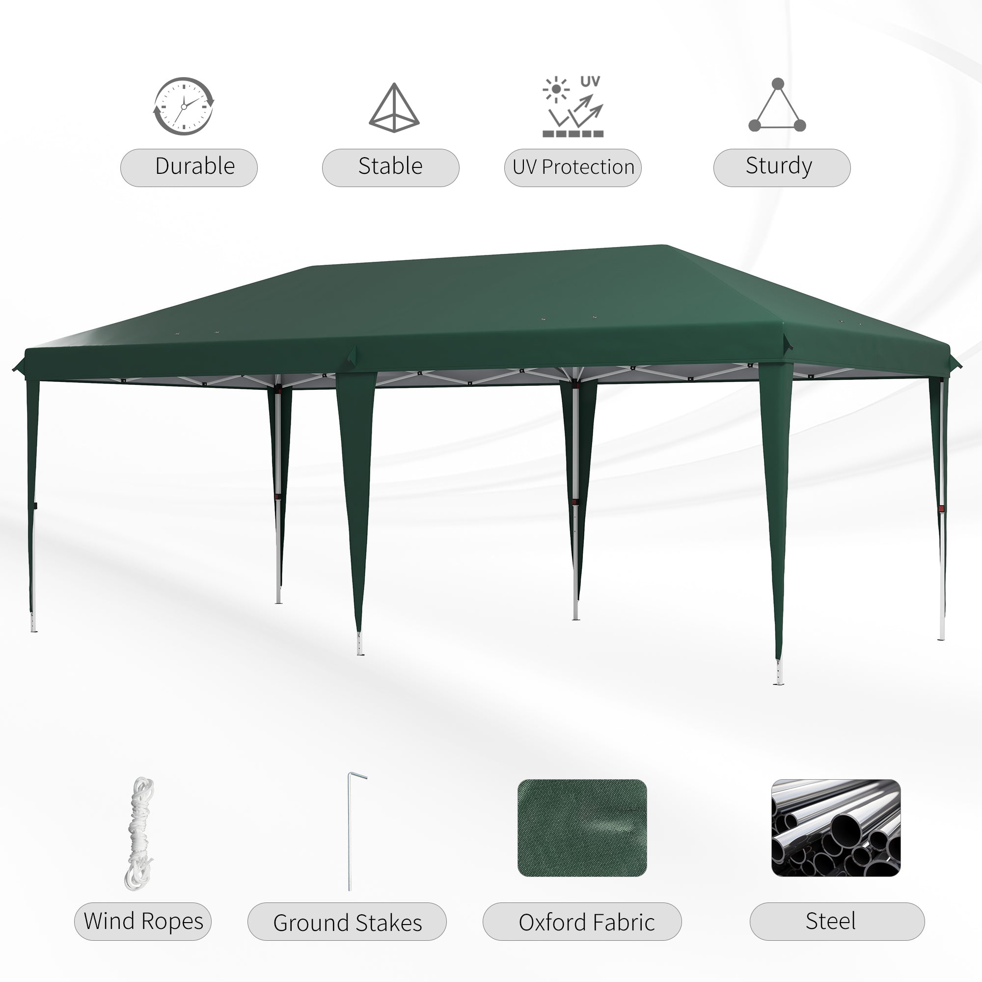 Outsunny Pop Up Gazebo, Double Roof Foldable Canopy Tent, Height Adjustable Wedding Awning Canopy w/ Carrying Bag, 6 m x 3 m x 2.65 m, Green - North Peak Garden Furniture