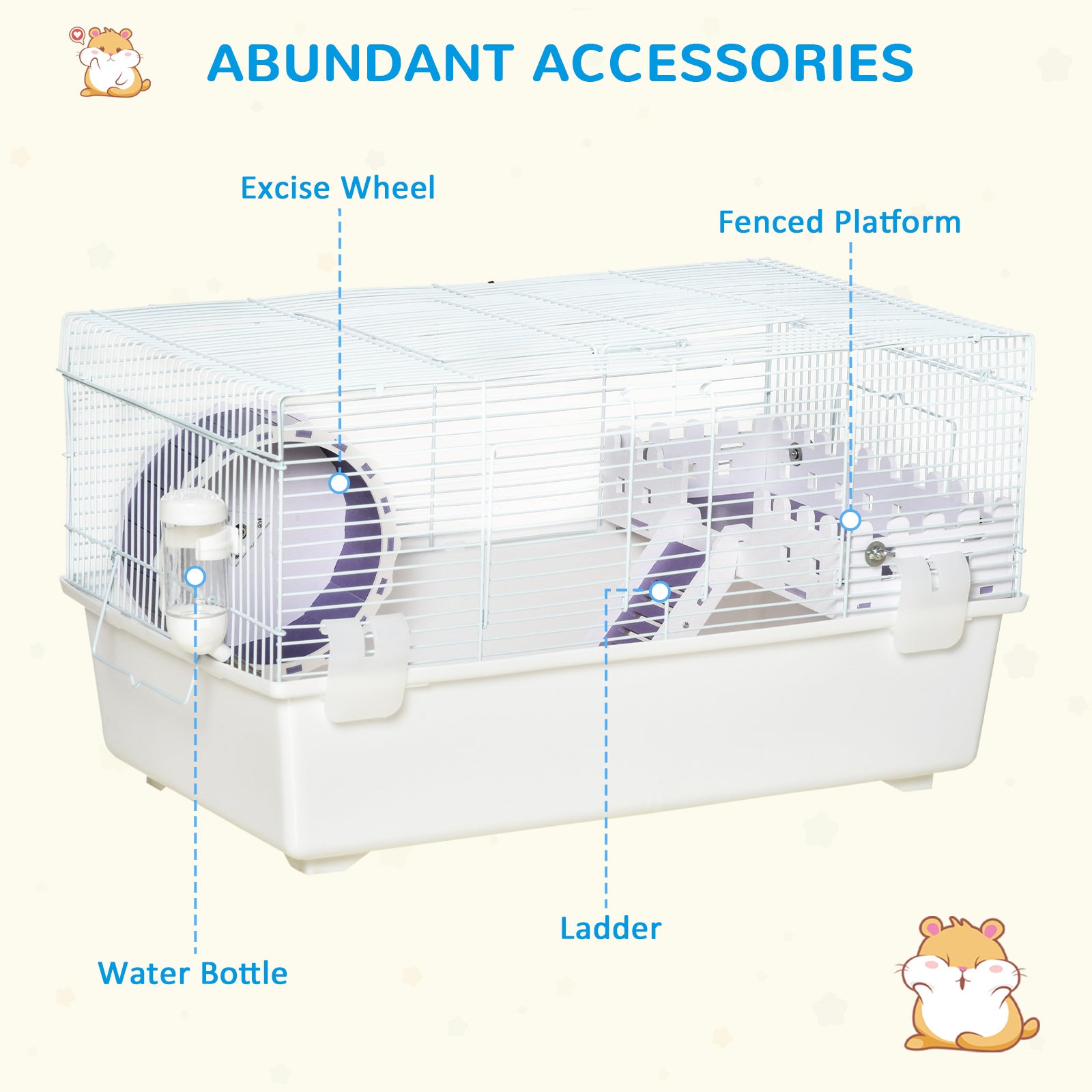 PawHut 2 Tier Hamster Cage Rodent House Small Animal Habitat with Exercise Wheel Water Bottle Ladder, White - North Peak Garden Furniture
