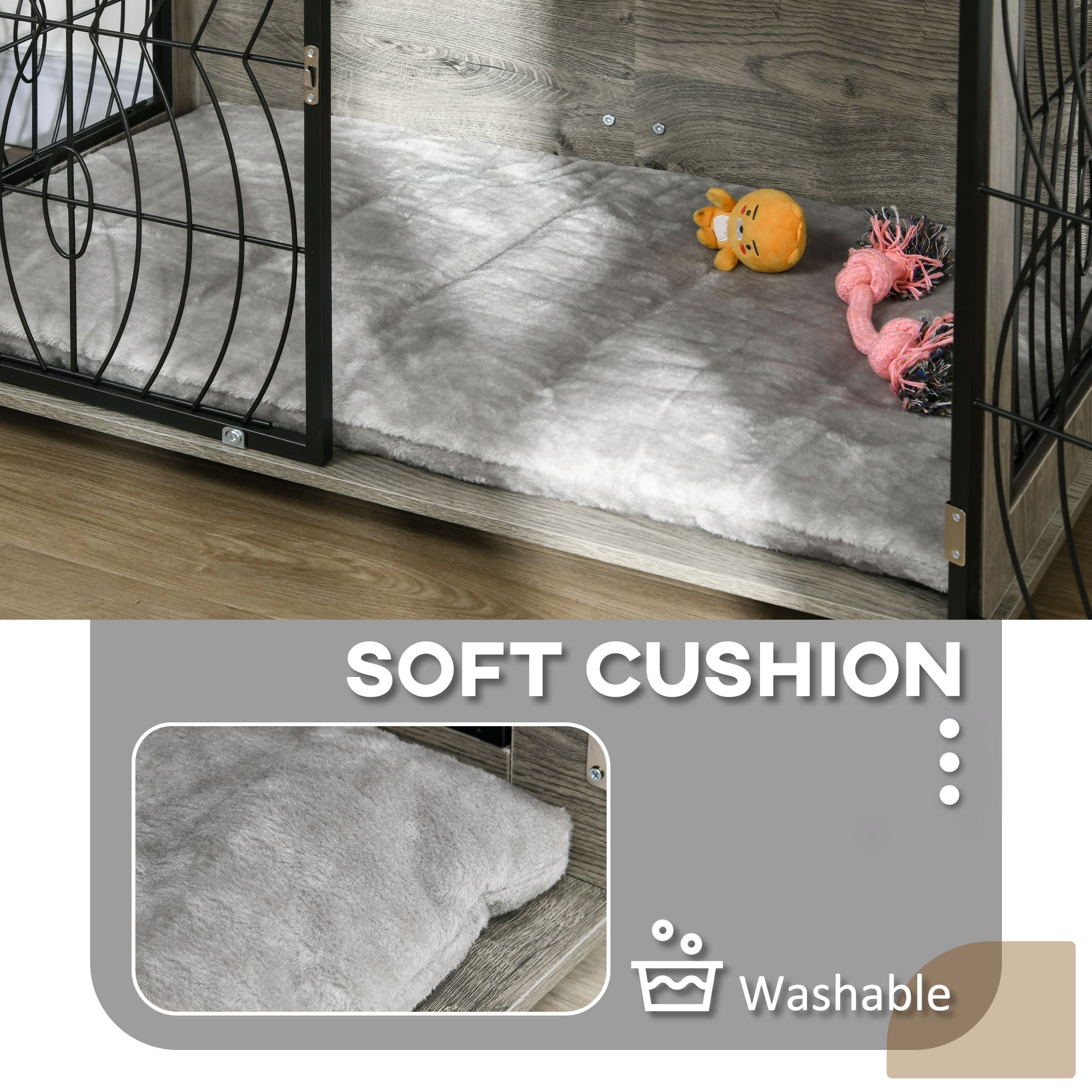 PawHut Dog Crate Furniture End Table w/ Plush Washable Cushion, Lockable Door, for Large Dogs - North Peak Garden Furniture