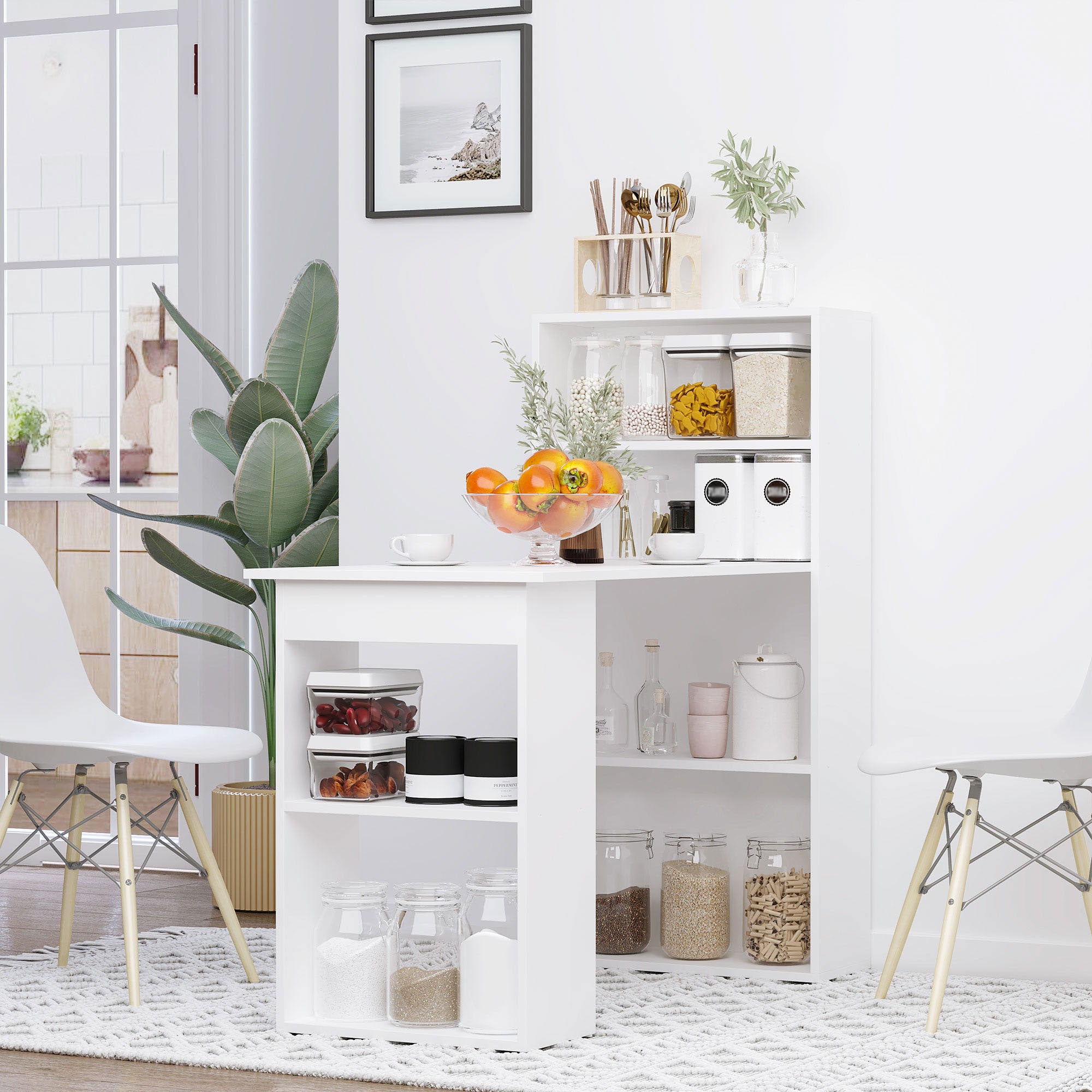 HOMCOM 120cm Modern Computer Desk Bookshelf Study Table Workstation PC Laptop Writing Home Office 6 Shelves White - North Peak Garden Furniture