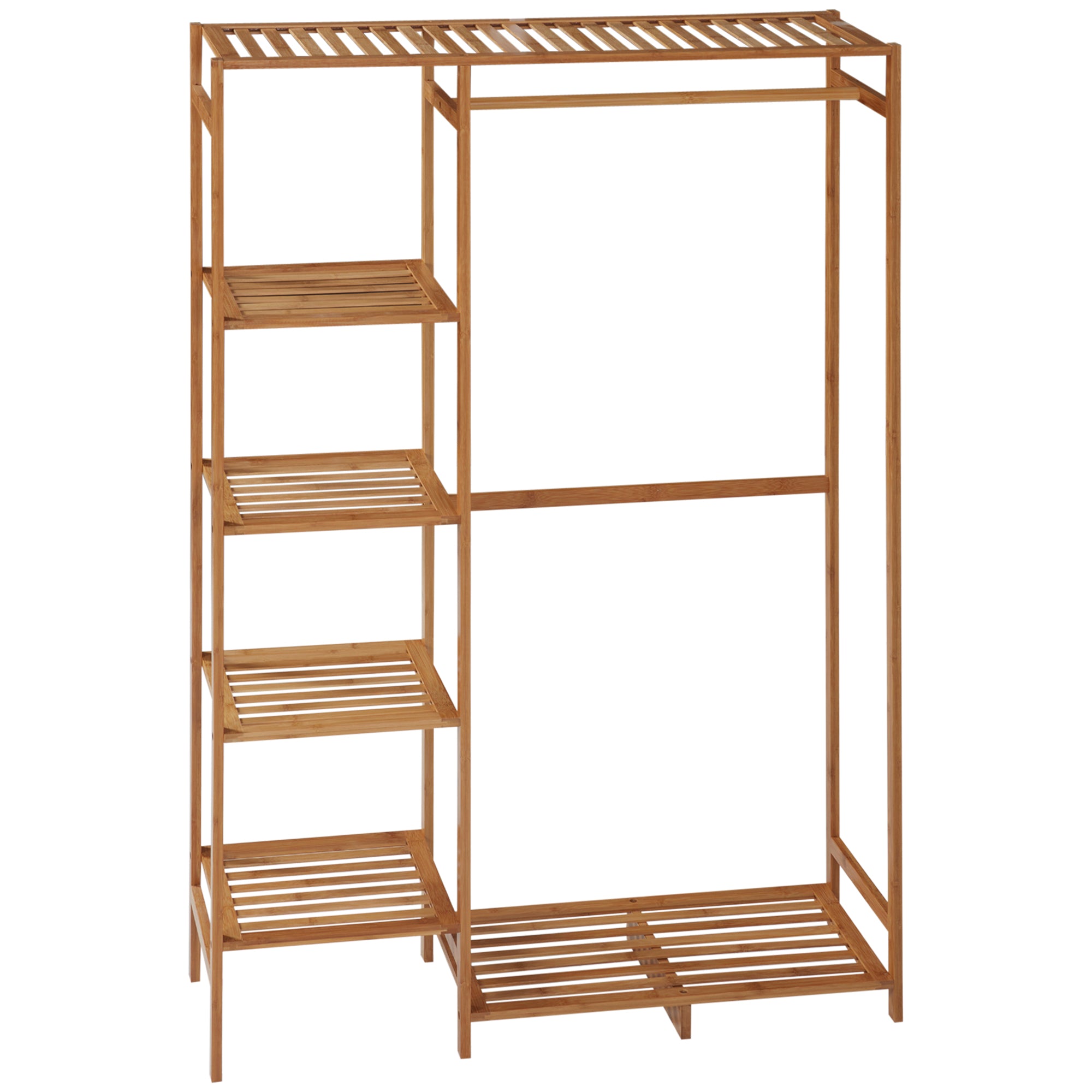 HOMCOM Bamboo Clothes Rack for Bedroom Garment Rack with 6-Tier Storage Shelf Hanging Rod Clothes Rail for Living Room Entryway