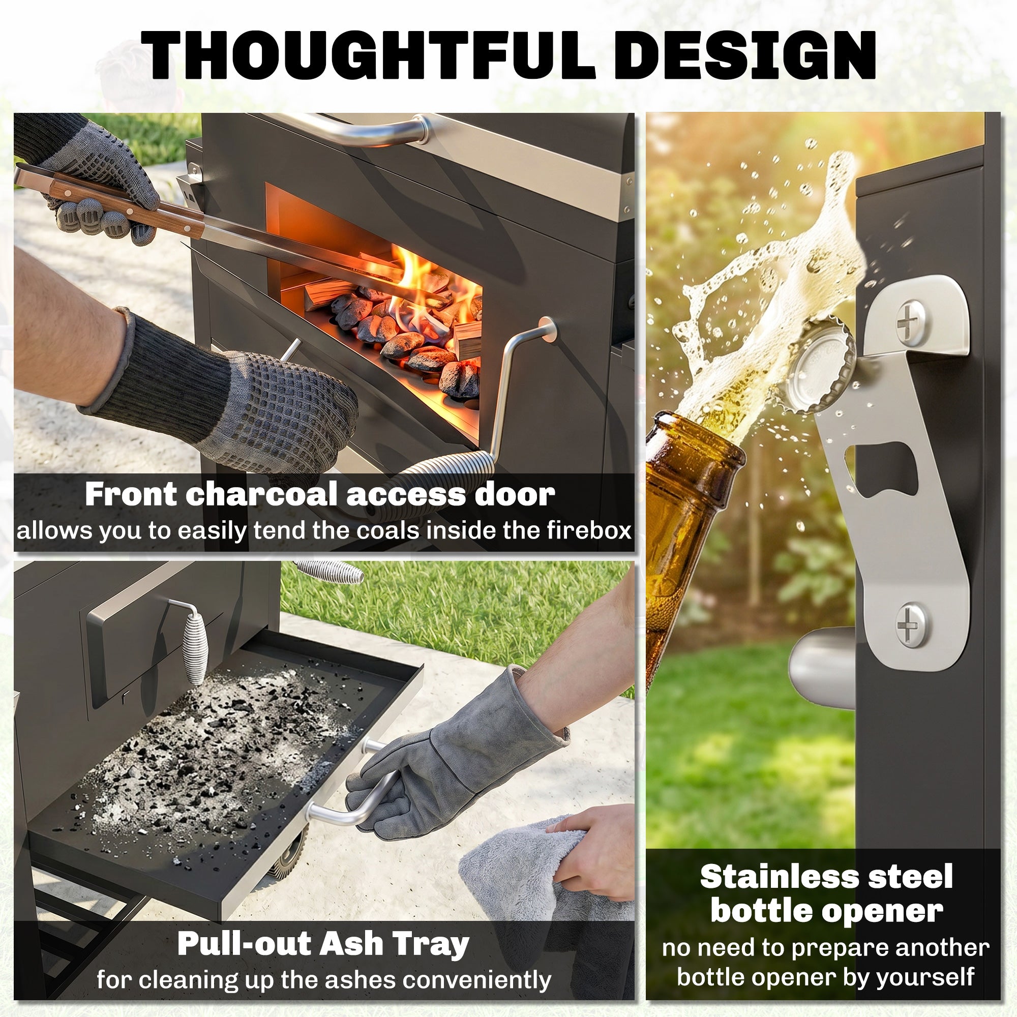 Outsunny Charcoal Grill, with Height-Adjustable Coal Pan - Black