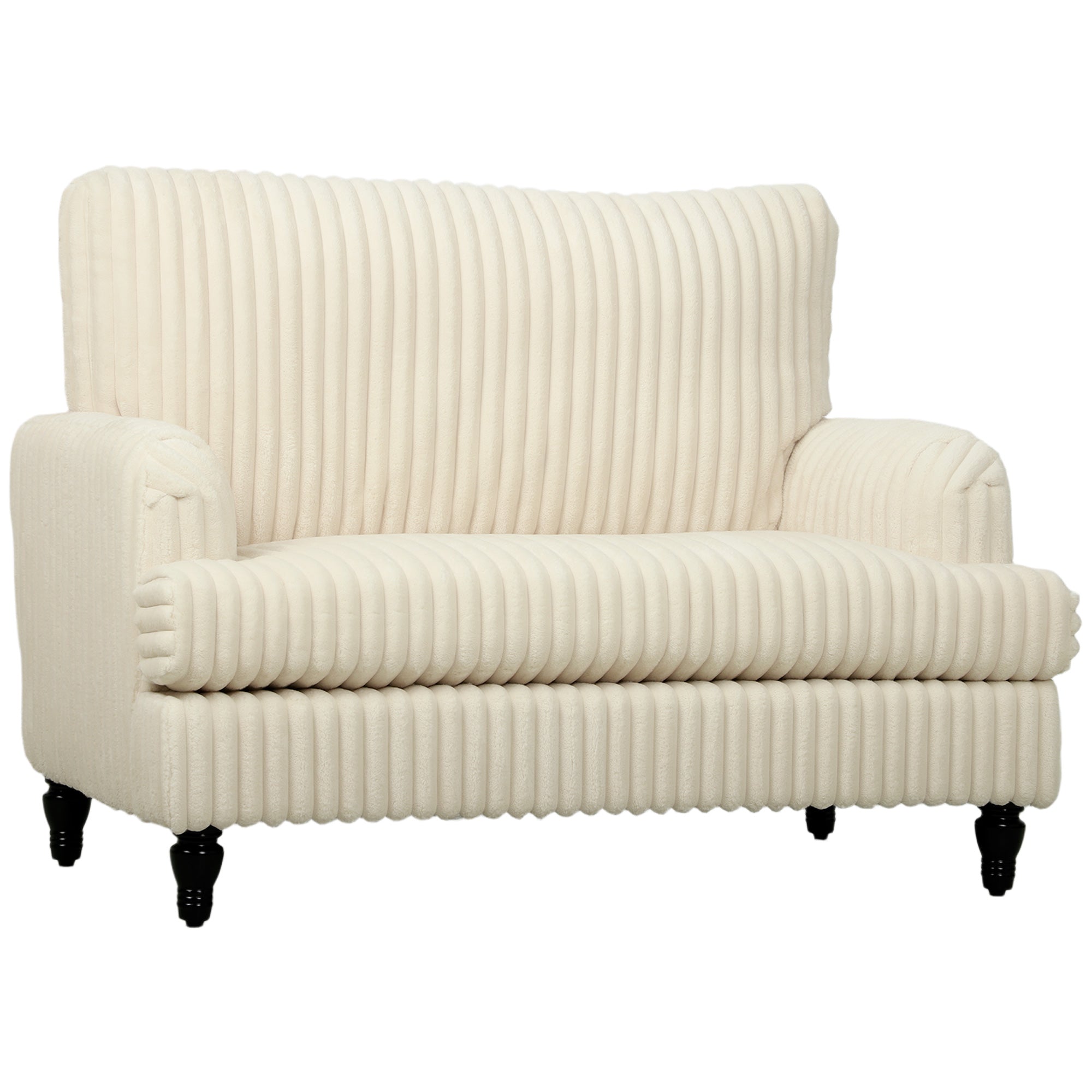 HOMCOM Corduroy Single Sofa Armchair, Modern Accent Chair with Stripes, Turned Legs and Wide Seat, Cream