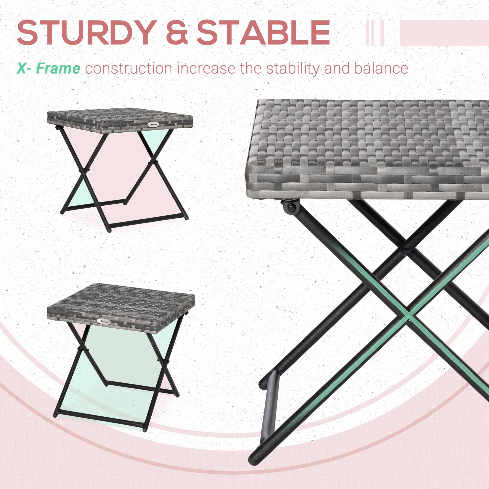 Outsunny Square PE Wicker Rattan Folding Table - Grey