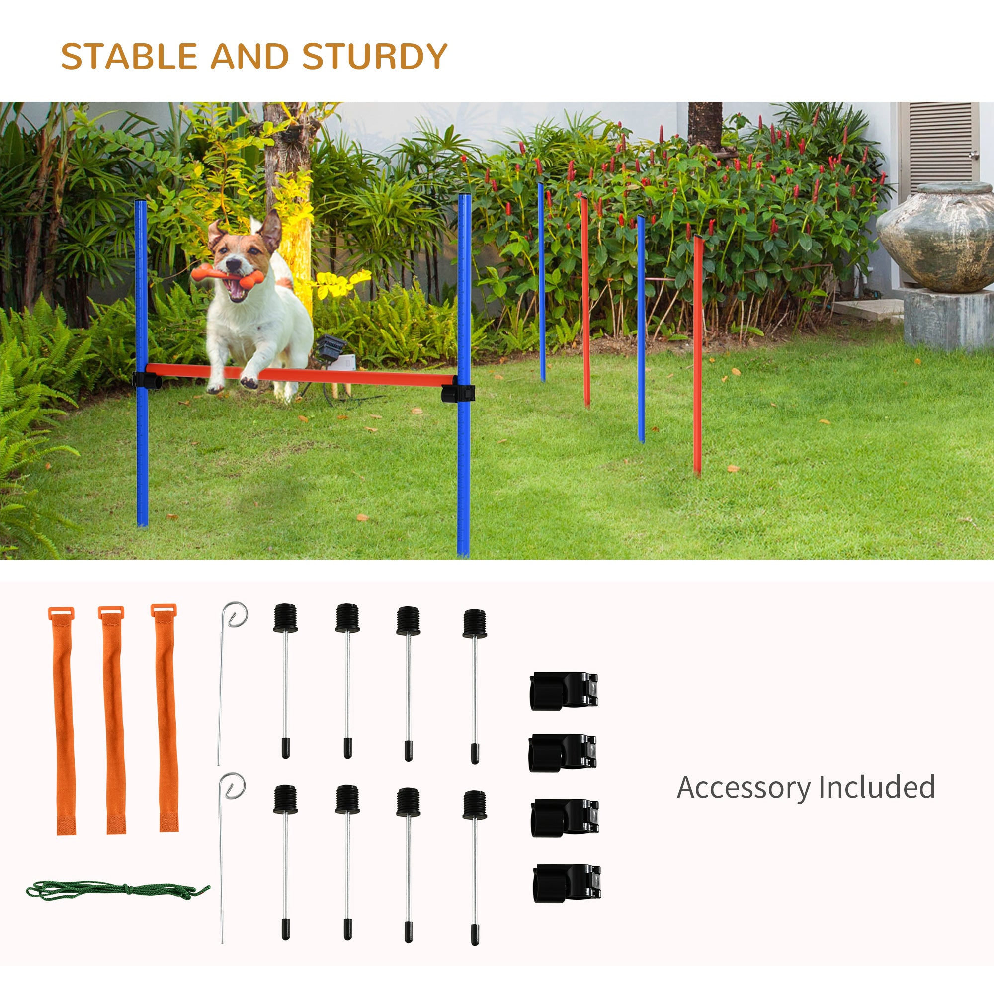 PawHut Pet Agility Training Equipment Dog Play Run Jump Obedience Training Set Adjustable (Pole + Hoop + Hurdle) - North Peak Garden Furniture