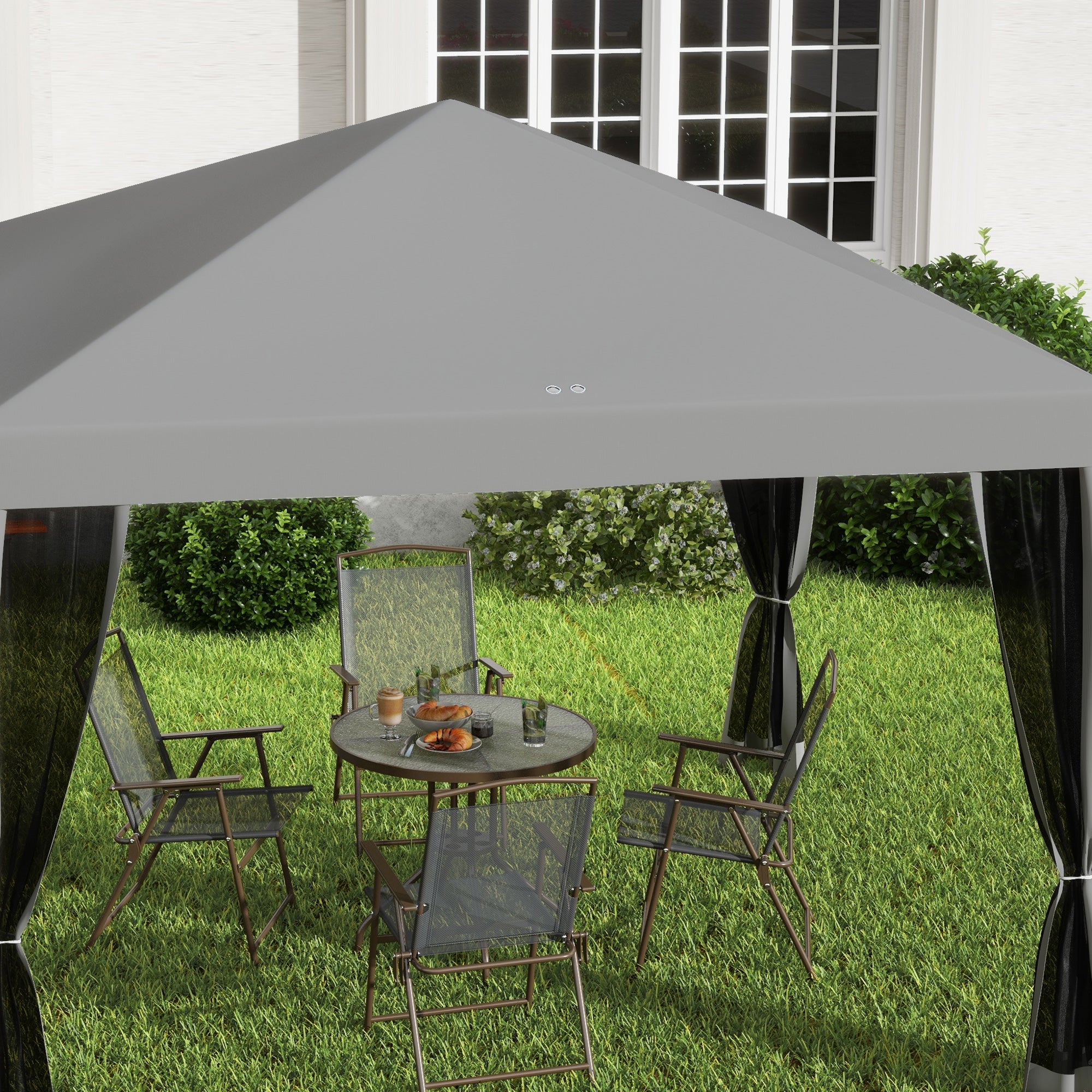 Outsunny 3 x 3 m Pop Up Gazebo, Garden Tent with Removable Mesh Sidewall Netting, Carry Bag for Backyard Patio Outdoor Light Grey - North Peak Garden Furniture