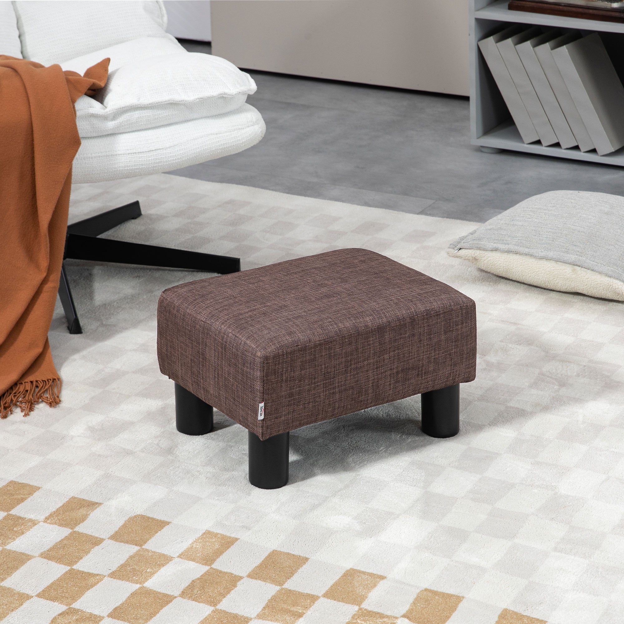 HOMCOM Linen Fabric Footstool Ottoman Cube with 4 Plastic Legs - North Peak Garden Furniture