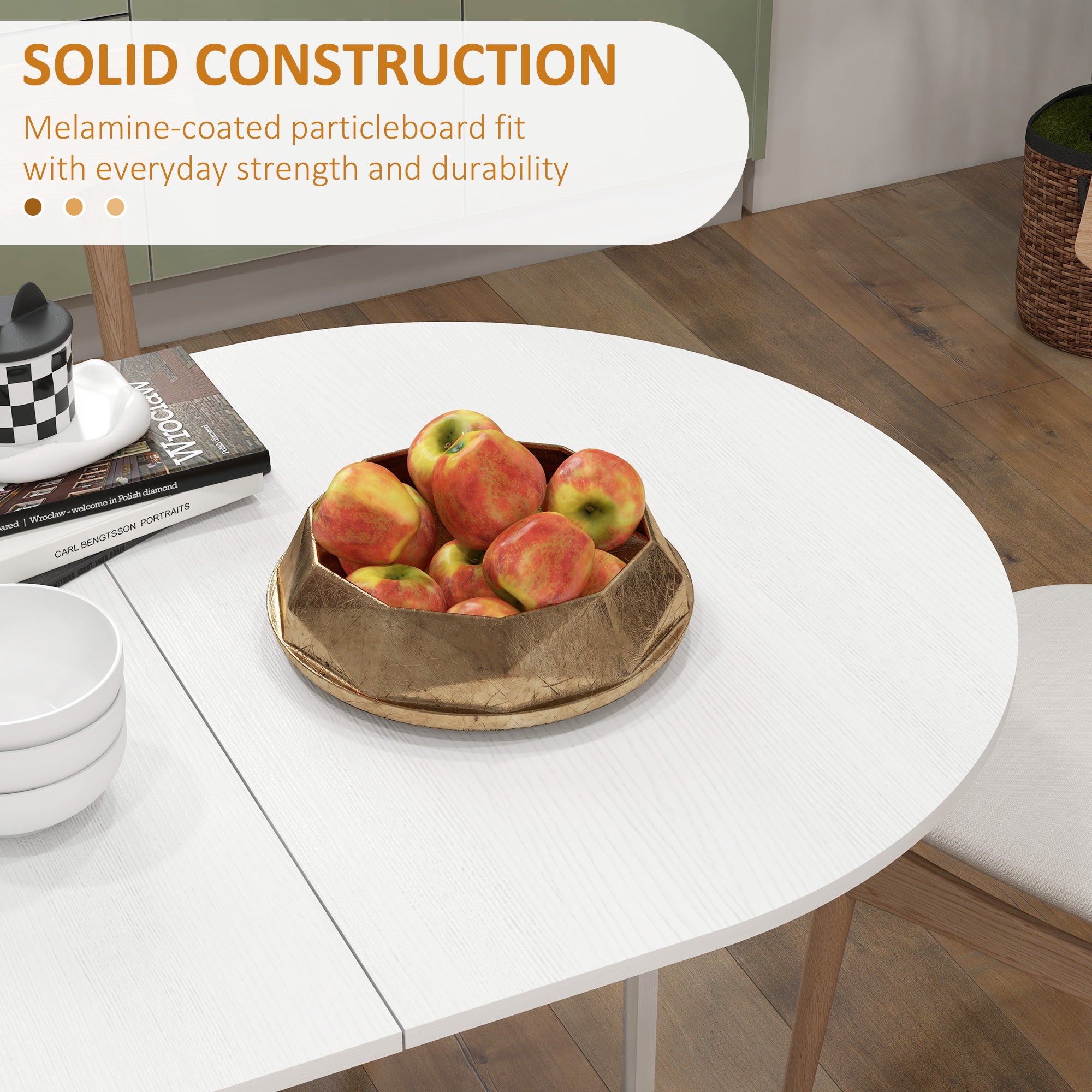 HOMCOM Folding Dining Table, Drop Leaf Table for Small Spaces, Oval Tabletop for Dining Room, Ash Wood-Effect - North Peak Garden Furniture