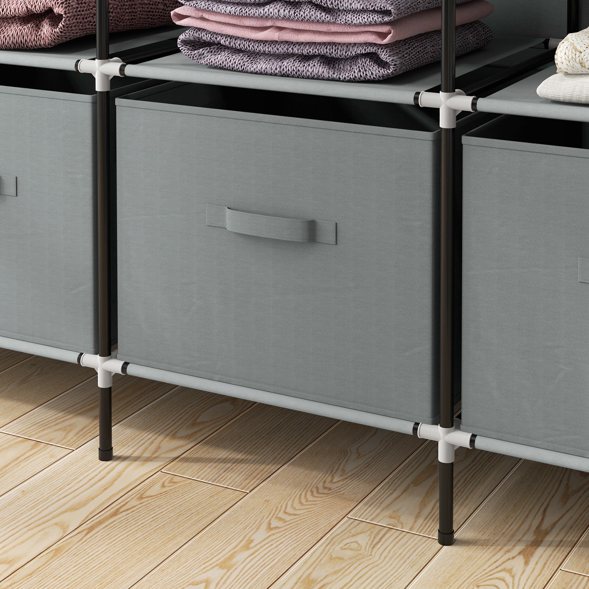 HOMCOM Fabric Wardrobe for Bedroom, Portable Cloth Wardrobe with 10 Compartments, 2 Hanging Rails and 4 Fabric Drawers, 166 x 42.5 x 169.5cm, Dark Grey - North Peak Garden Furniture
