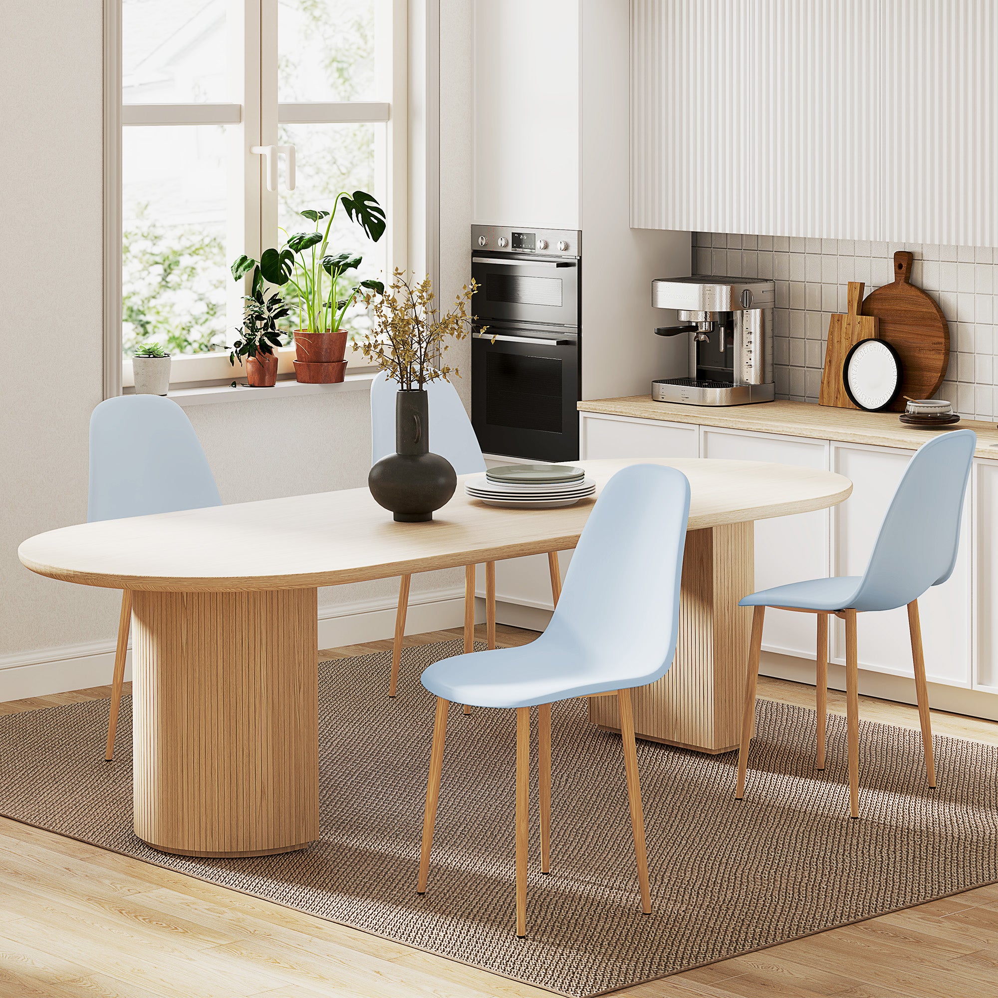 HOMCOM Modern Dining Chairs Set of 4, Kitchen Chairs with Backrest and Steel Legs for Dining Room, Living Room, Light Blue - North Peak Garden Furniture