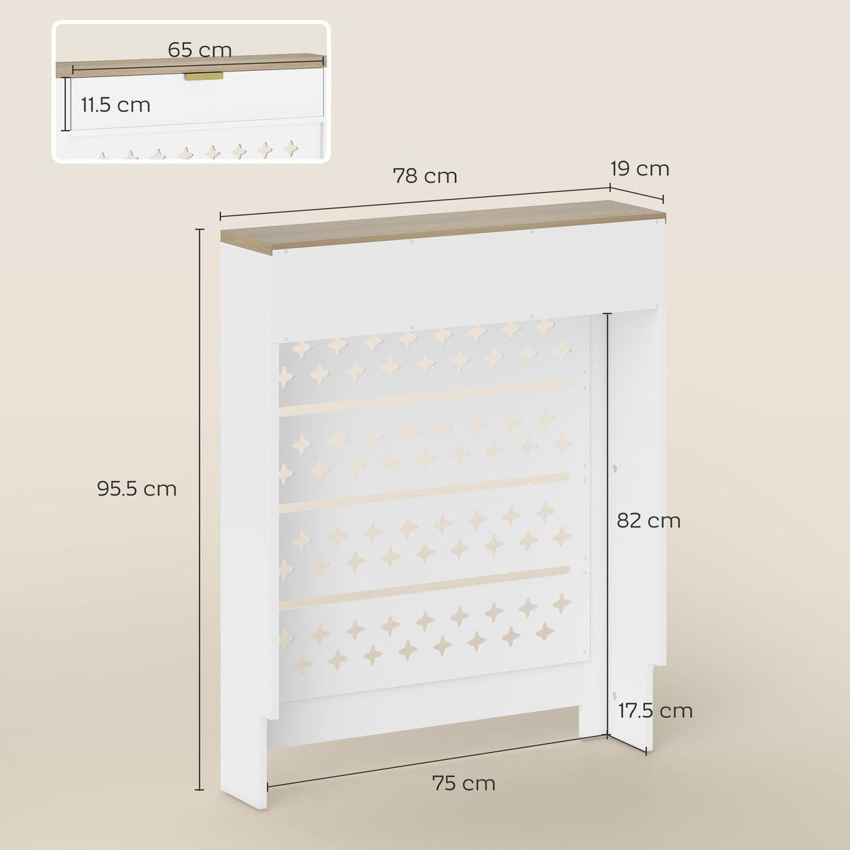 HOMCOM 78 x 19 cm Minimal Radiator Cover, with Drawer - White
