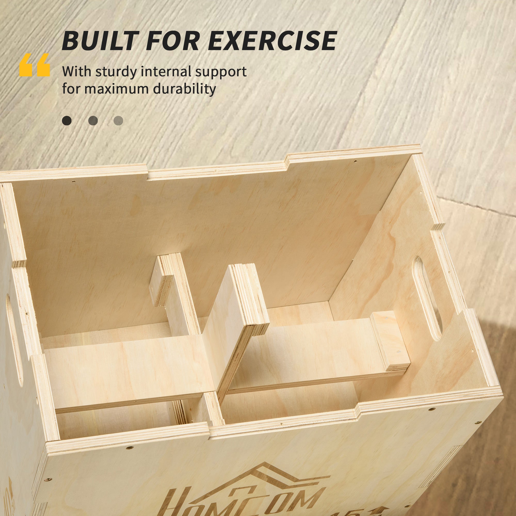 HOMCOM 3-in-1 Wooden Plyo Box, Plyometric Jump Box with Handle Openings for Home Gym, Workout Training, Natural - North Peak Garden Furniture