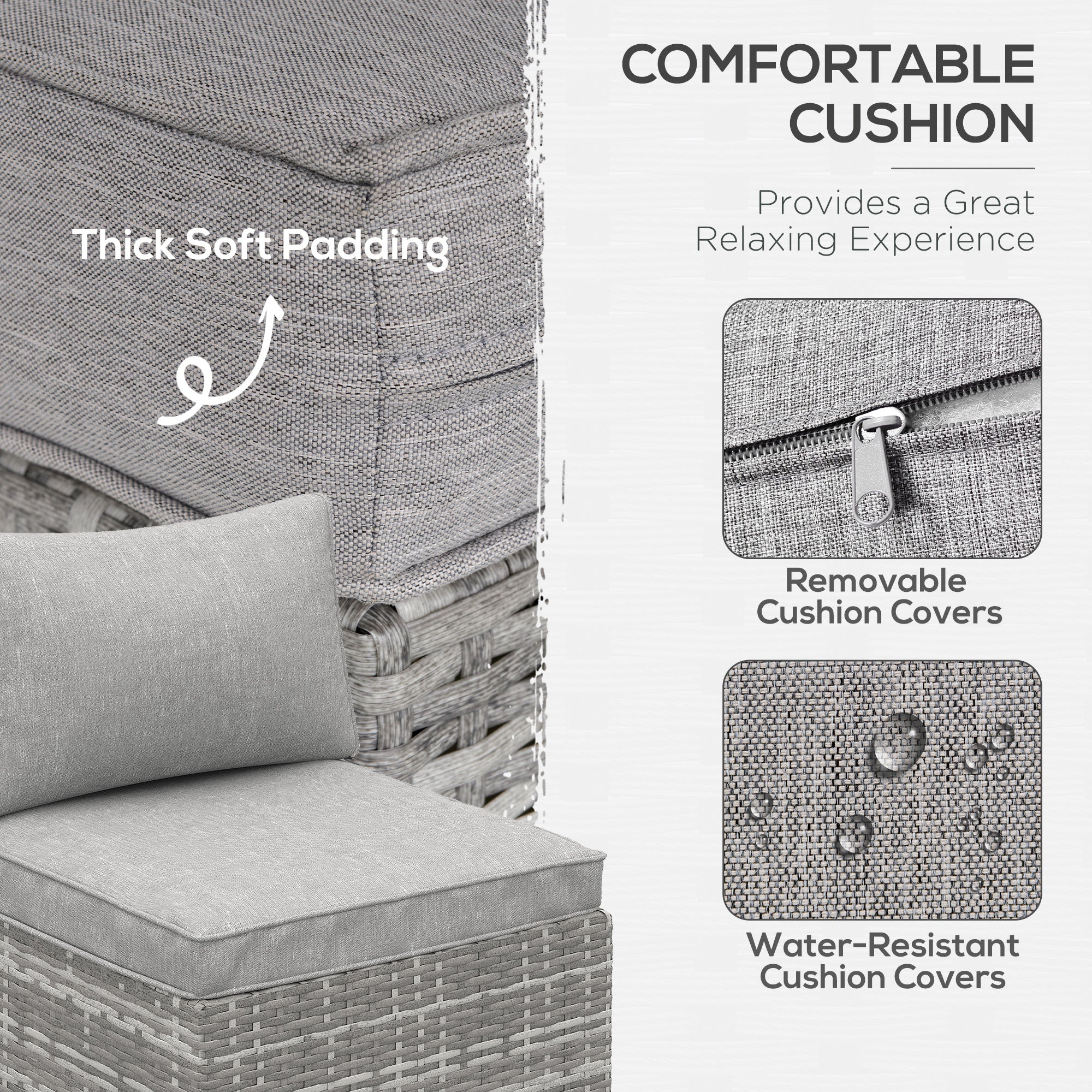 Outsunny Outdoor PE Rattan Furniture with Cushions, Garden Armless Chair with Adjustable Footpads and Back Support Cushion, for Garden, Yard, Terrace, Light Grey - North Peak Garden Furniture