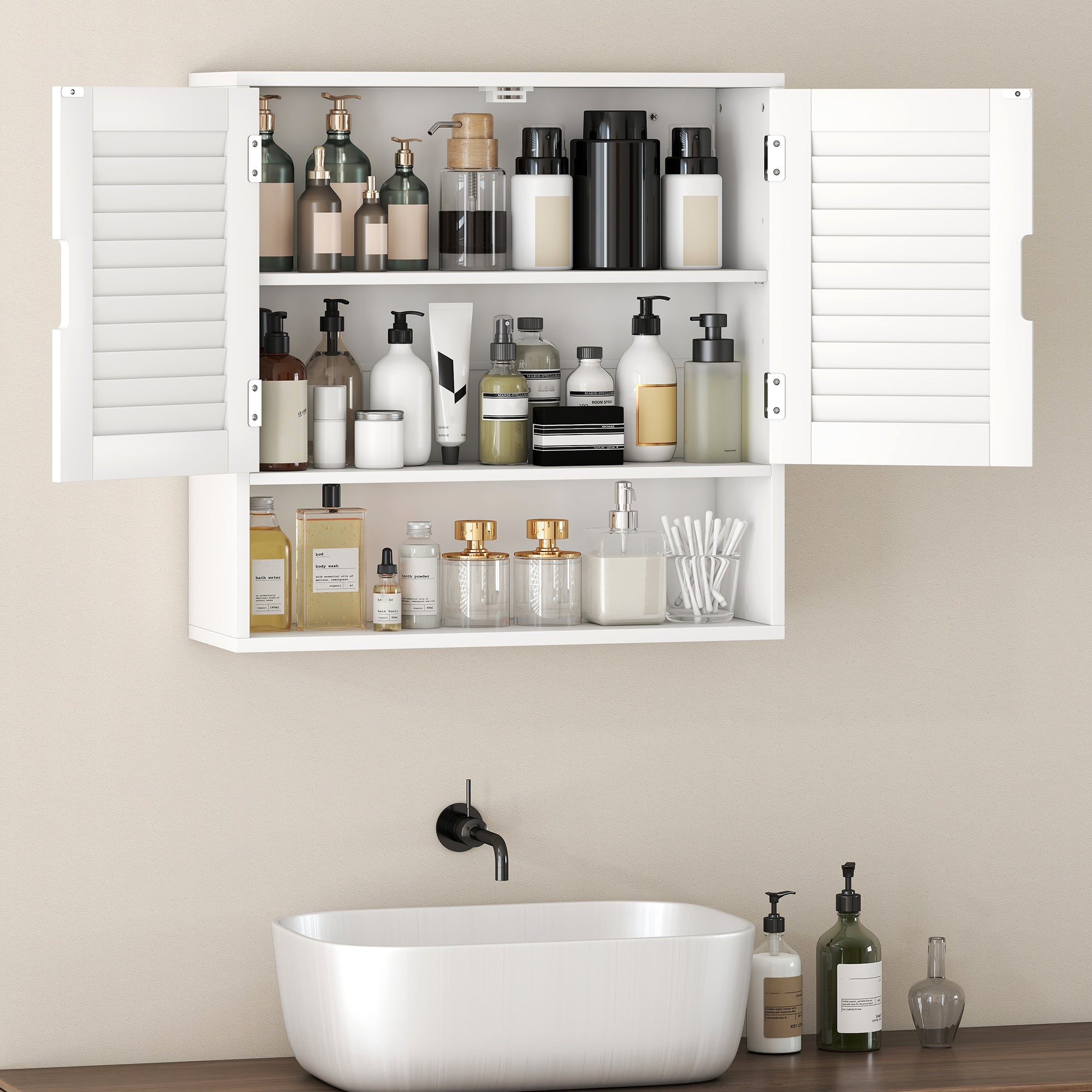 HOMCOM Bathroom Cabinet, Wall Mounted Storage Cabinet with Adjustable Shelves, 60 x 20 x 60 cm, White