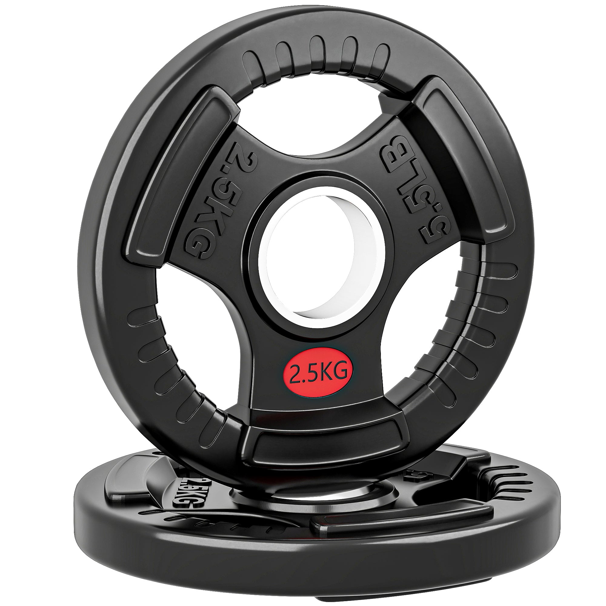 SPORTNOW Olympic Weight Plates, 2"/5cm Weight Disc Pair with Tri-Grips, 2 x 2.5kg Dumbbell Plates for Weightlifting and Strength Training Home Gym Fitness Workout, Black