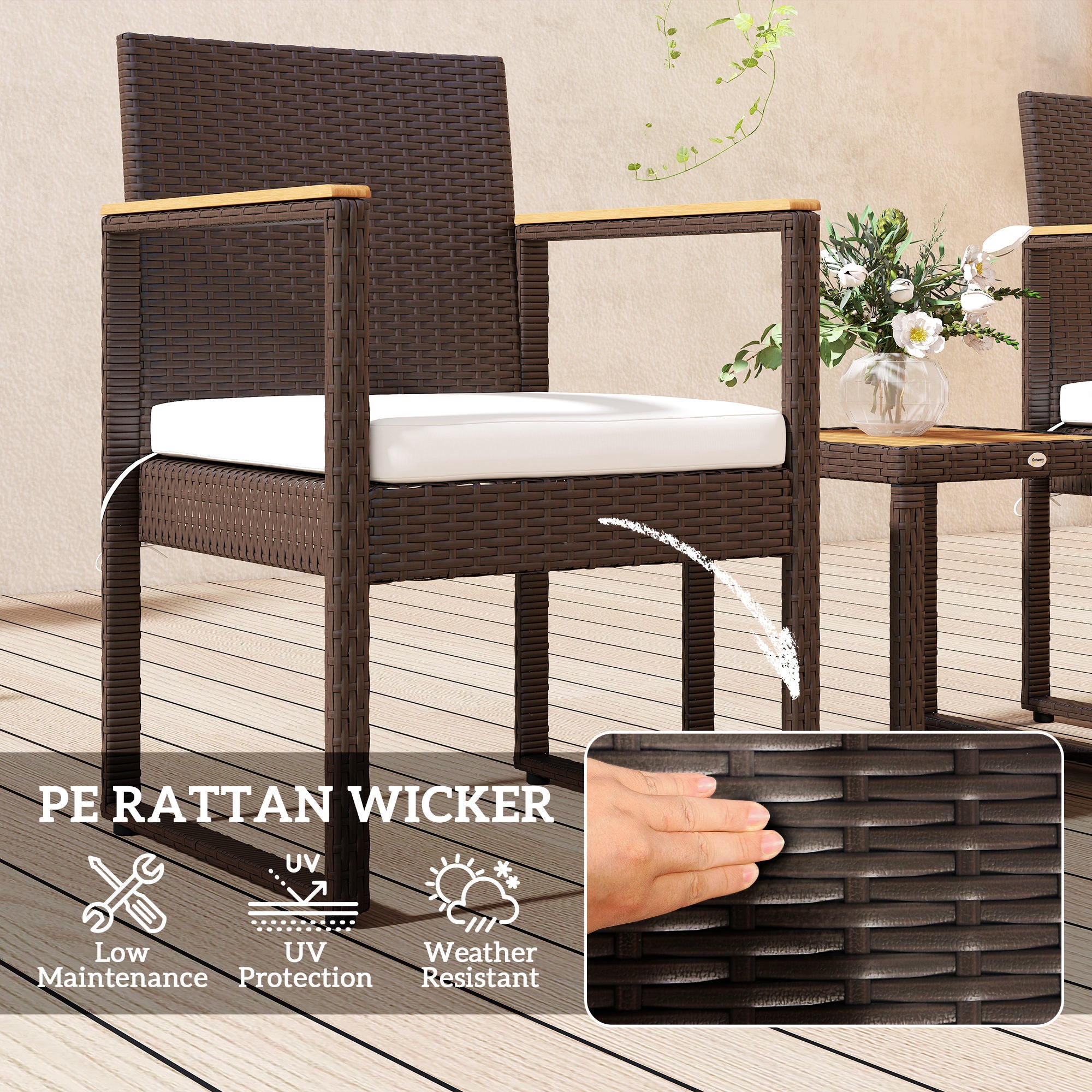 Outsunny Three-Piece Rattan Chair Set - White - North Peak Garden Furniture