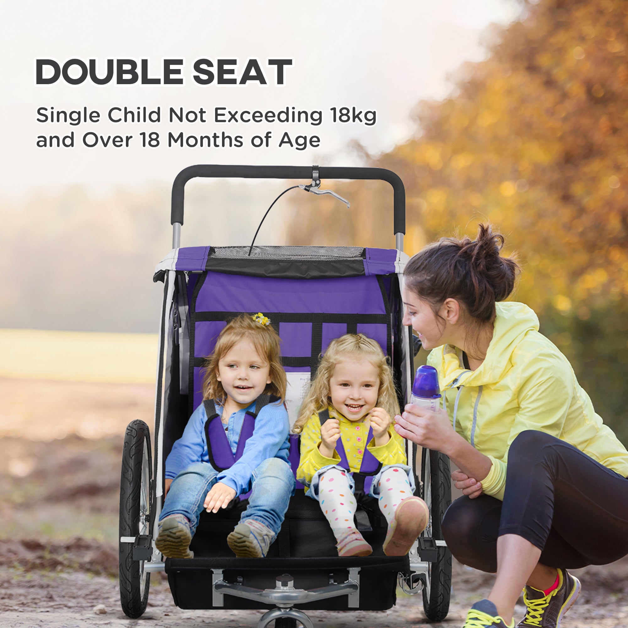 HOMCOM Baby Bike Trailer with 5 Point Harness, Steel Frame, Reflectors, Safety Flag, Hitch Coupler, Purple - North Peak Garden Furniture