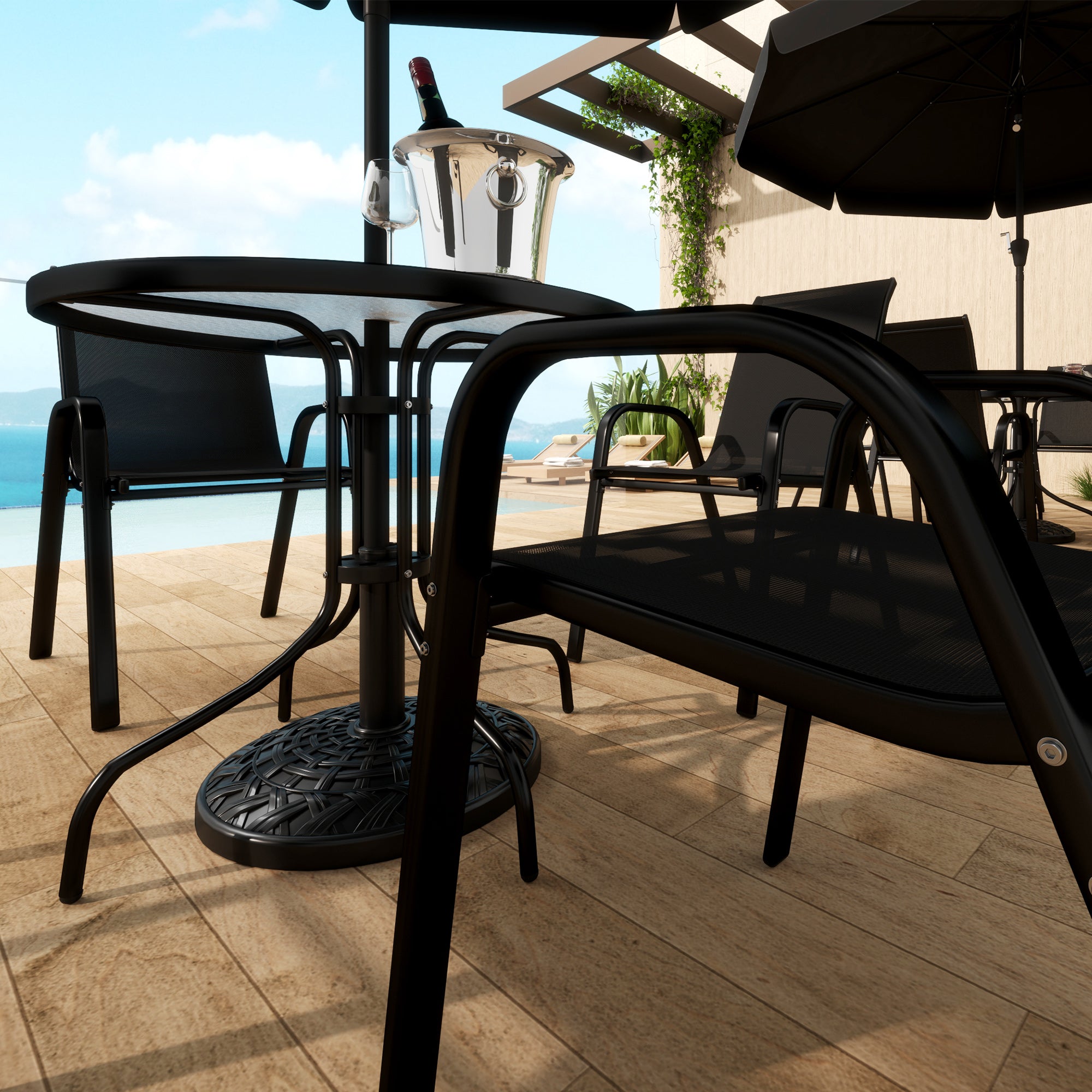 Outsunny 12kg Garden Parasol Base, Round Resin Garden Umbrella Base, Heavy Duty Parasol Stand for 38mm or 48mm Outdoor Umbrella Poles, Black - North Peak Garden Furniture