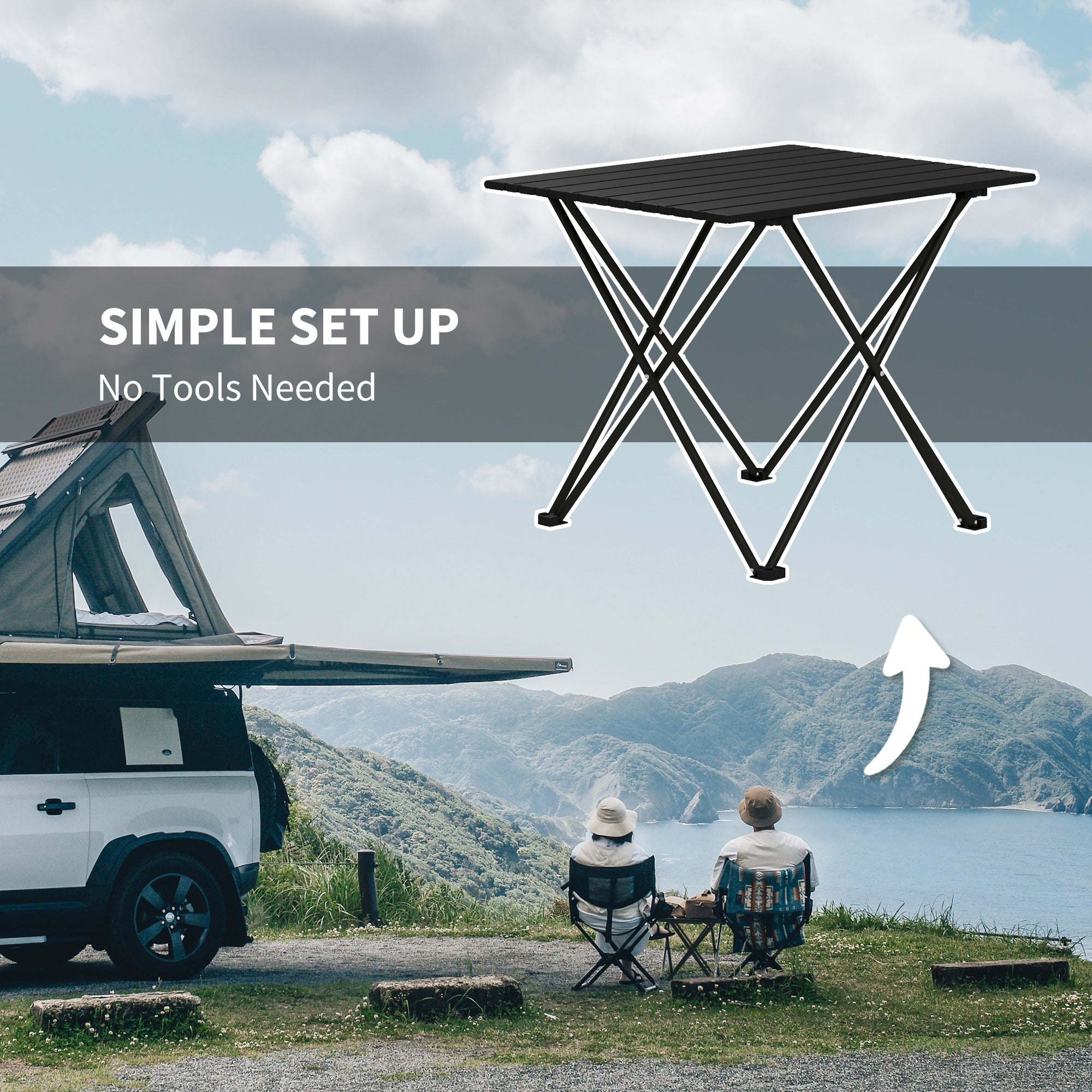 Outsunny Folding Camping Table, Lightweight Metal Picnic Table with Carry Bag, Foldable Table for Outdoor Camping, Picnic, Hiking, BBQ, Fishing, Black - North Peak Garden Furniture