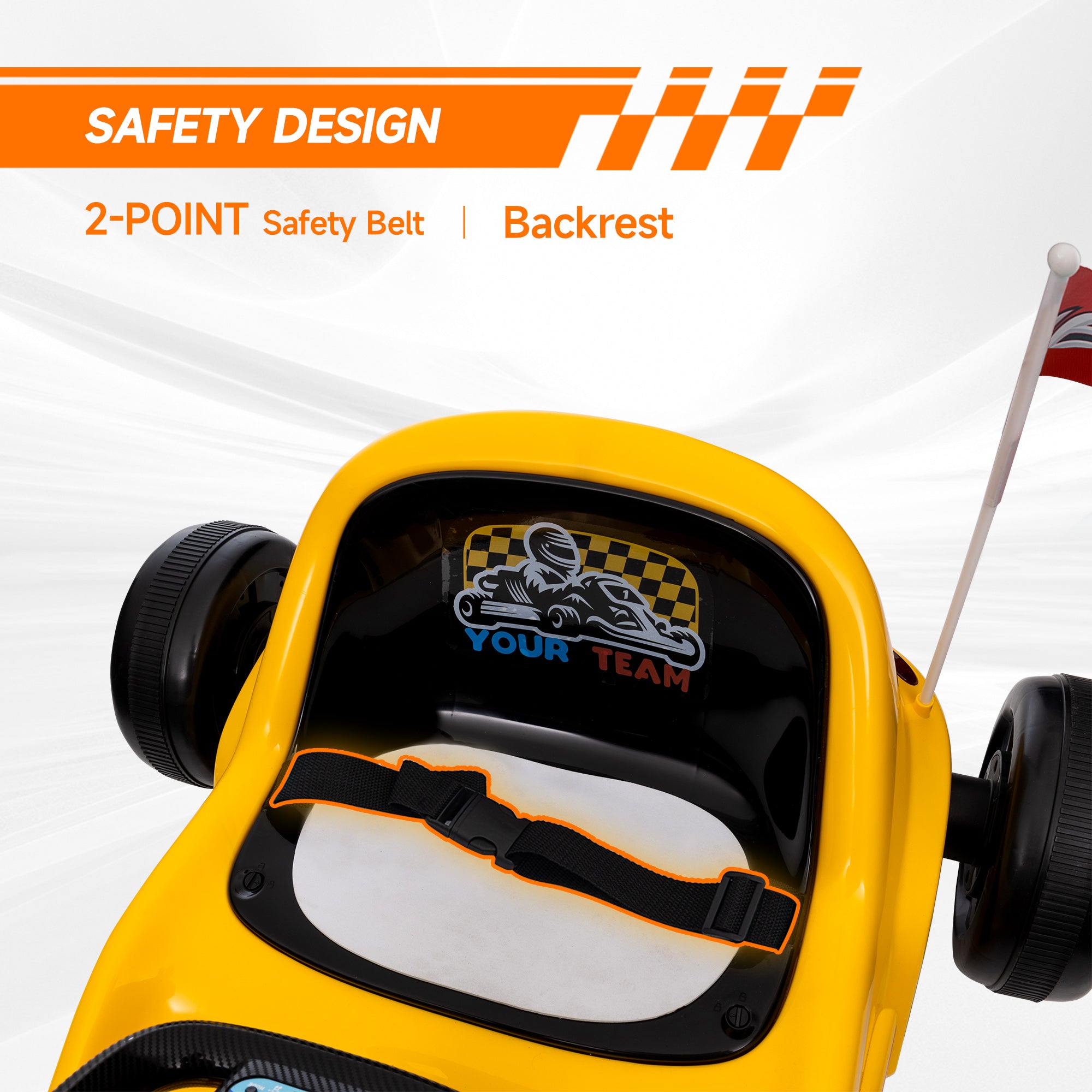 AIYAPLAY 6V Electric Go Kart for Kids with Music, Light, Horn, for 3-5 Years, Yellow - North Peak Garden Furniture