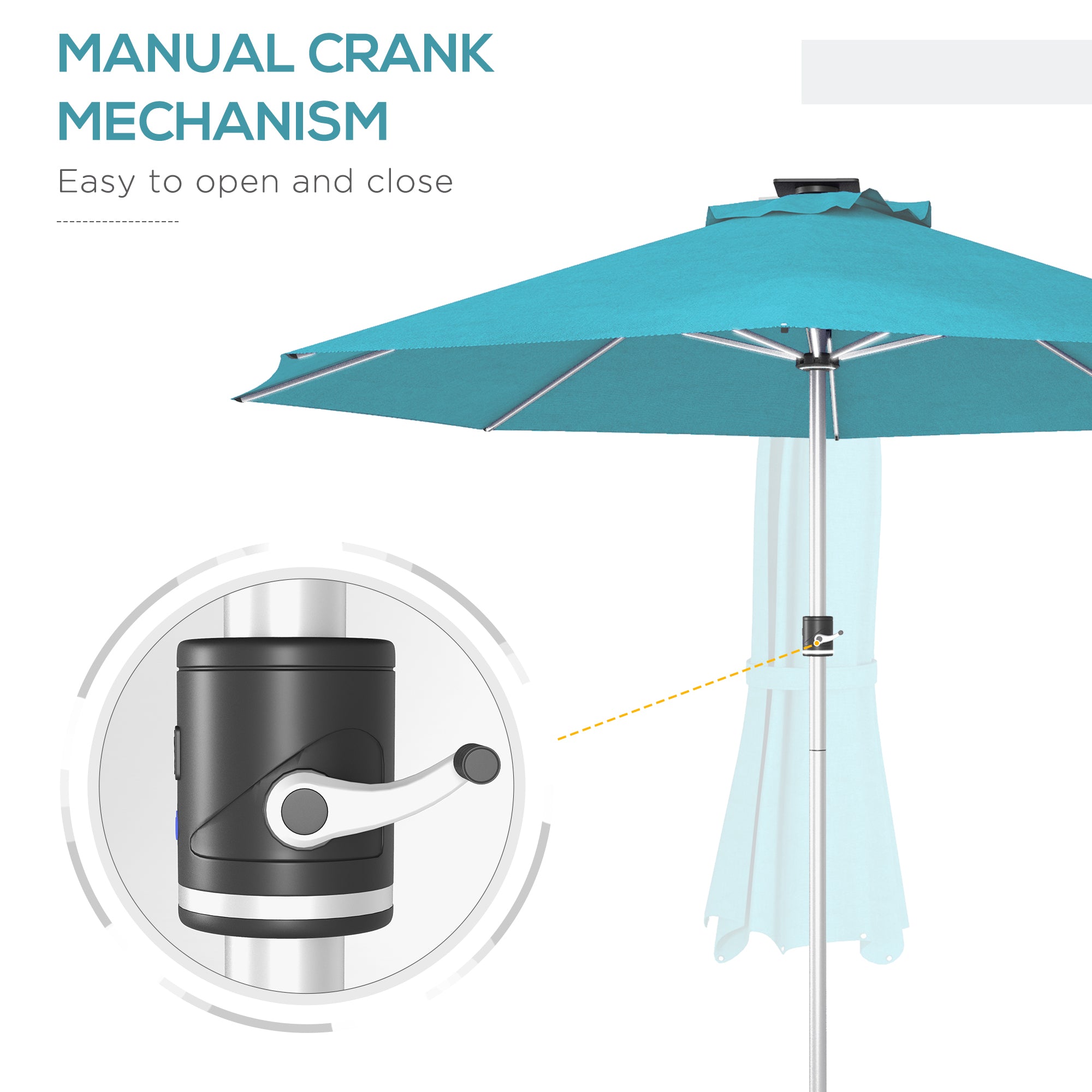Outsunny 3m Parasol, with Solar-Powered LED Lights - Blue - North Peak Garden Furniture