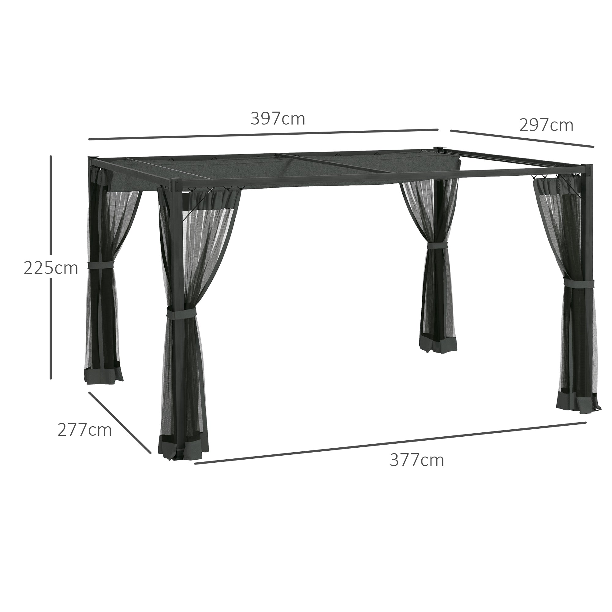 Outsunny 3 x 4m Aluminium Frame Pergola, with Retractable Roof - Dark Grey - North Peak Garden Furniture
