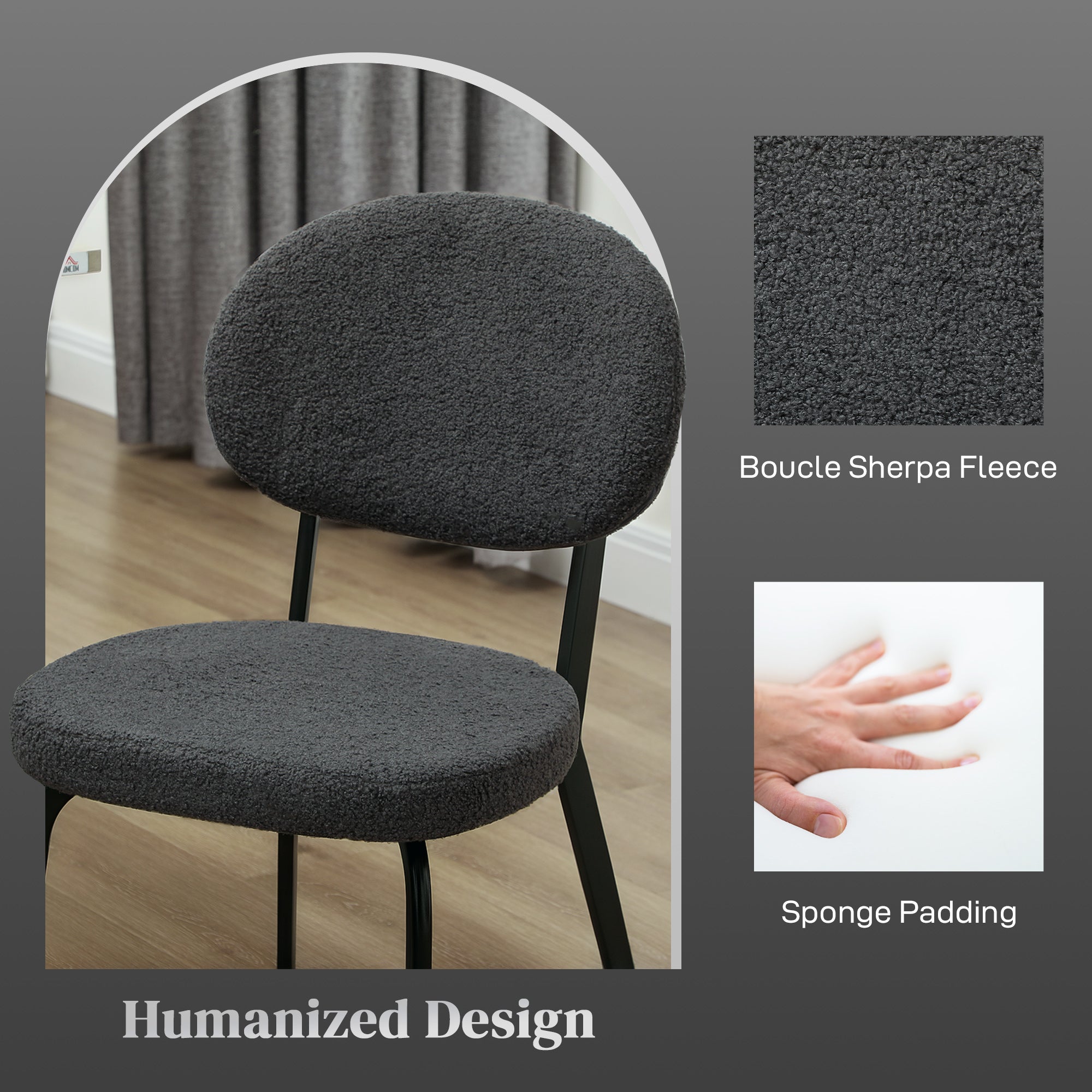 HOMCOM Boucle Dining Chairs Set of 4, Modern Upholstered Sherpa Kitchen Chairs with Backrest, Metal Legs and Padded Seat for Dining Room, Bedroom, Living Room, Black - North Peak Garden Furniture