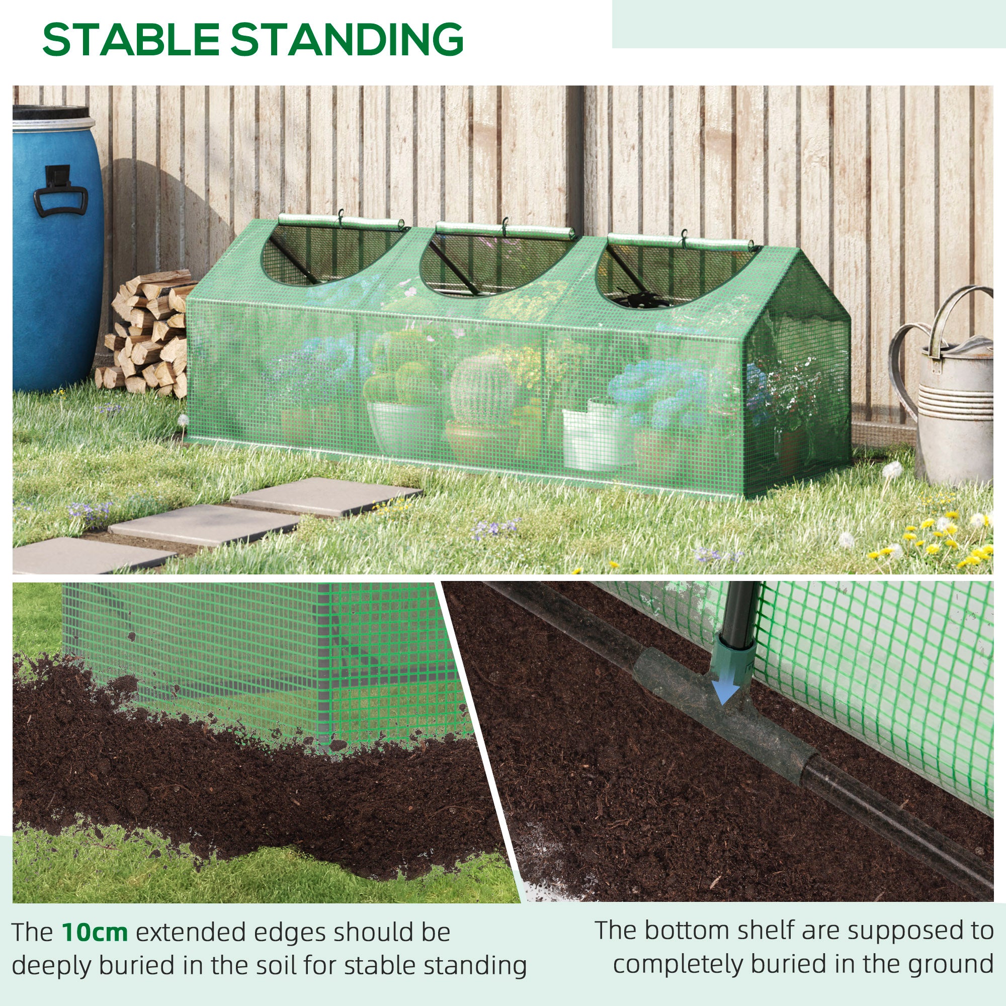 Outsunny Mini Greenhouse, Small Plant Grow House for Outdoor with Durable PE Cover, Observation Windows, 180 x 60 x 60 cm, Green - North Peak Garden Furniture